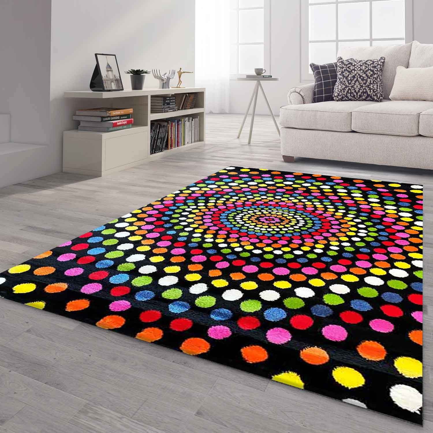 Teppich Kurzflor Bunt Teppichwohnzimmer Patchwork Wellen, Vimoda, Rechteckig, Höhe: 12 mm, Punkte, Farbig, Modern Läufer, Weich, dick