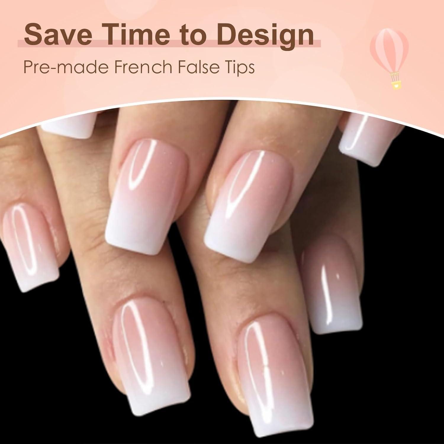 LuxusKollektion Kunstfingernägel Falsche Nägel Tips Set Französisch 120 Stück Weiß Gradient White Pink