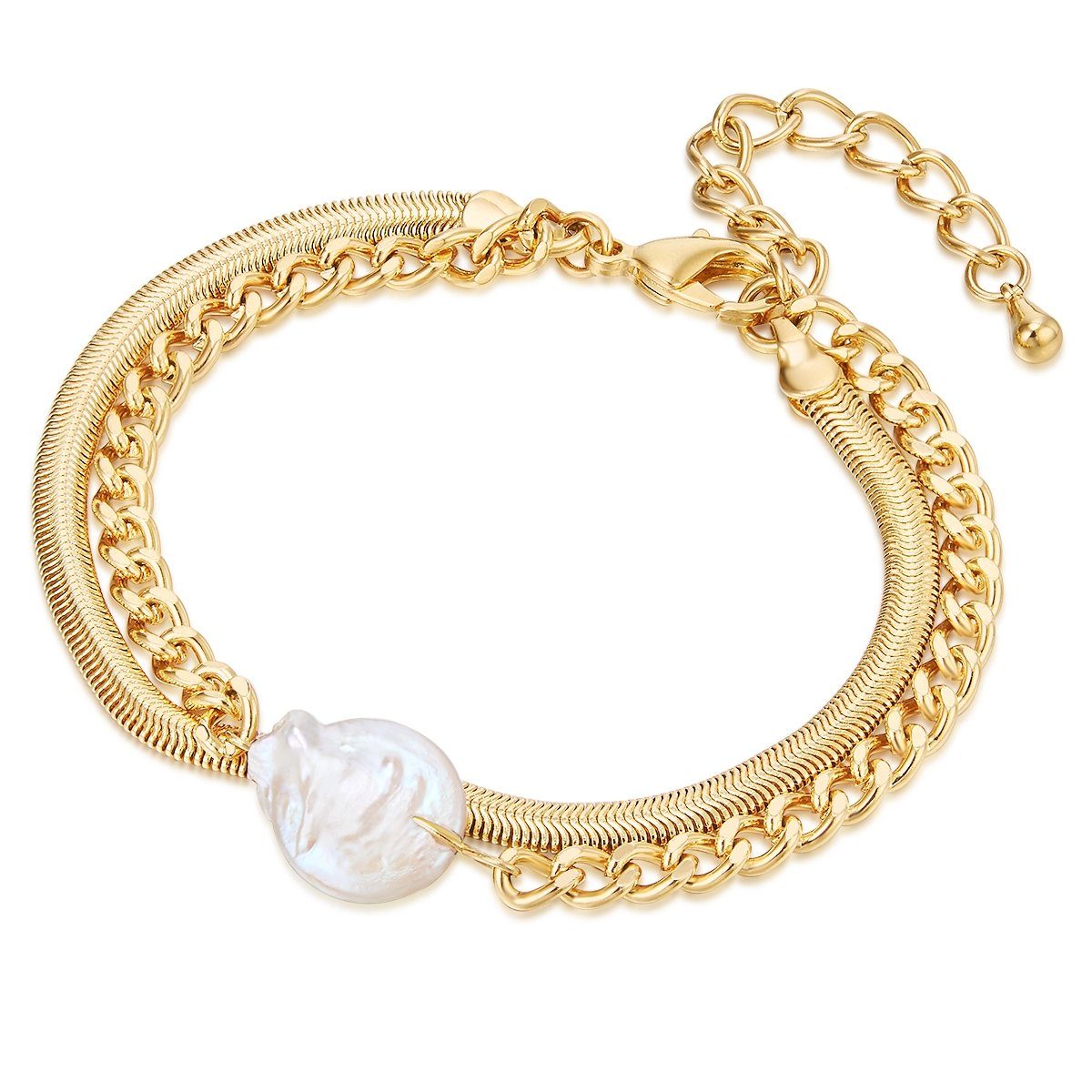 Lulu & Jane Armband Armband gelbgold Süßwasser-Zuchtperle weiß