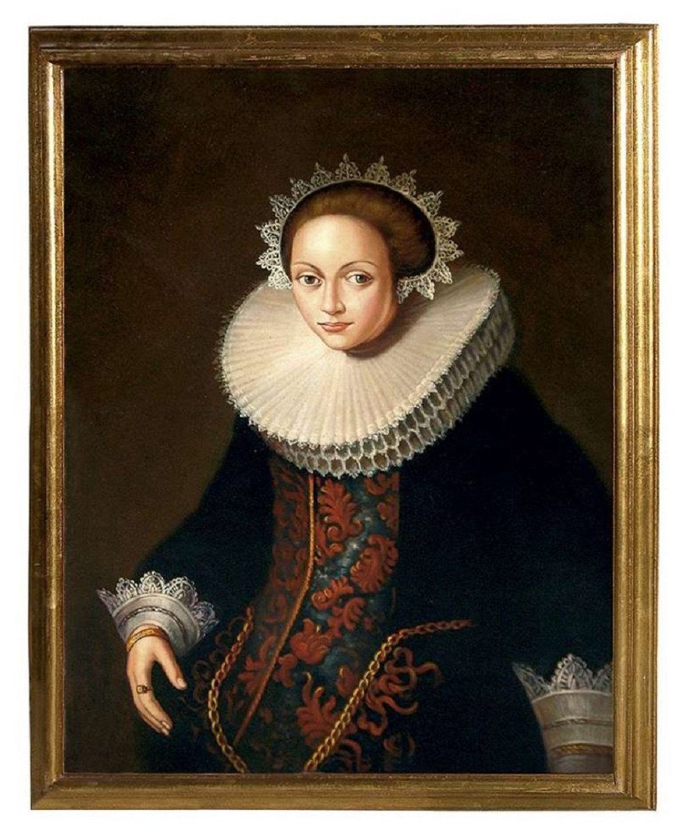Casa Padrino Ölgemälde Luxus Barock Ölgemälde Lady Mehrfarbig / Gold 55 x H. 65 cm - Handgemaltes Gemälde im Barockstil - Barock Wand Deko
