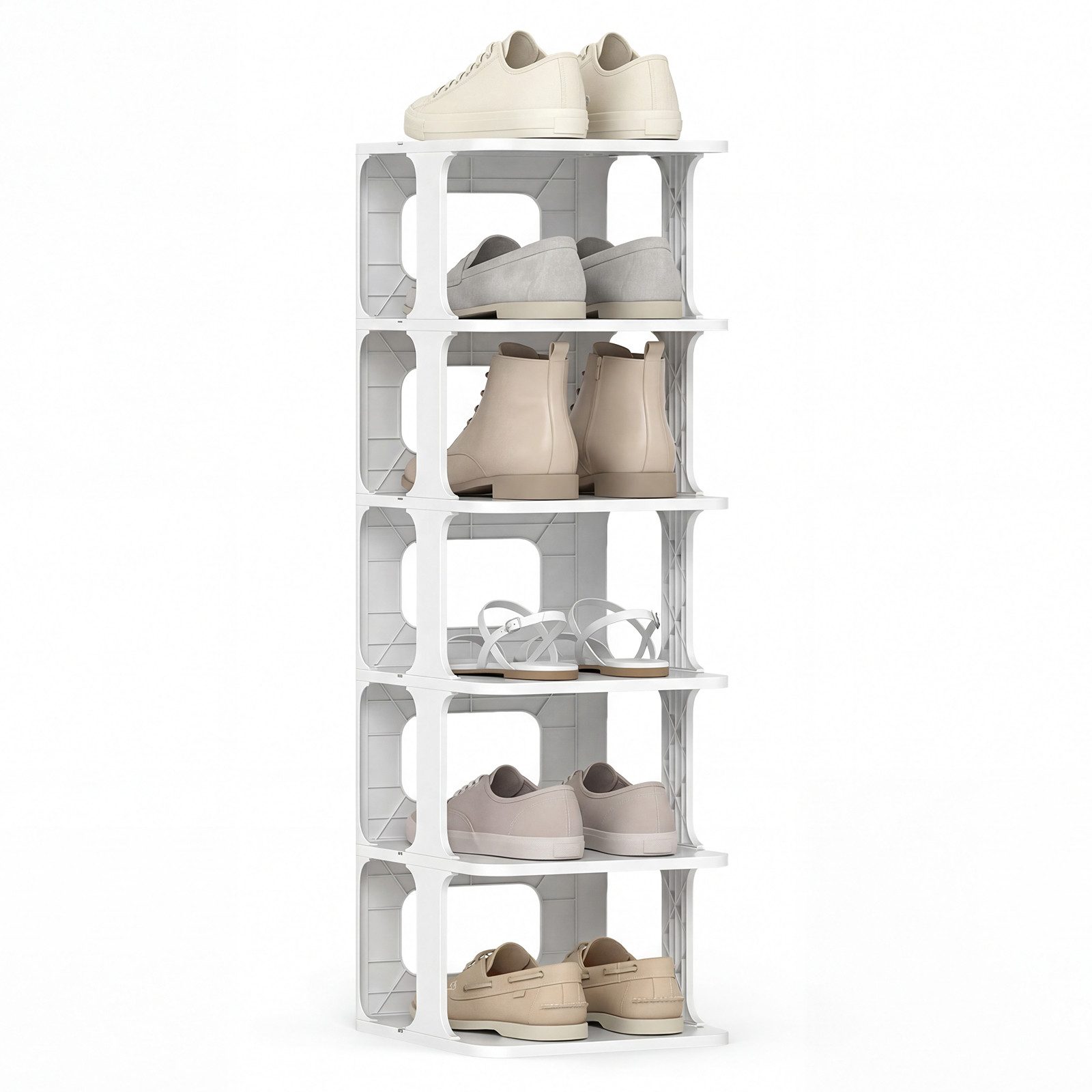 COSTWAY Schuhregal, schmal stapelbar vertikaler Schuhorganizer Kunststoff 24,5x27,5x76,5cm
