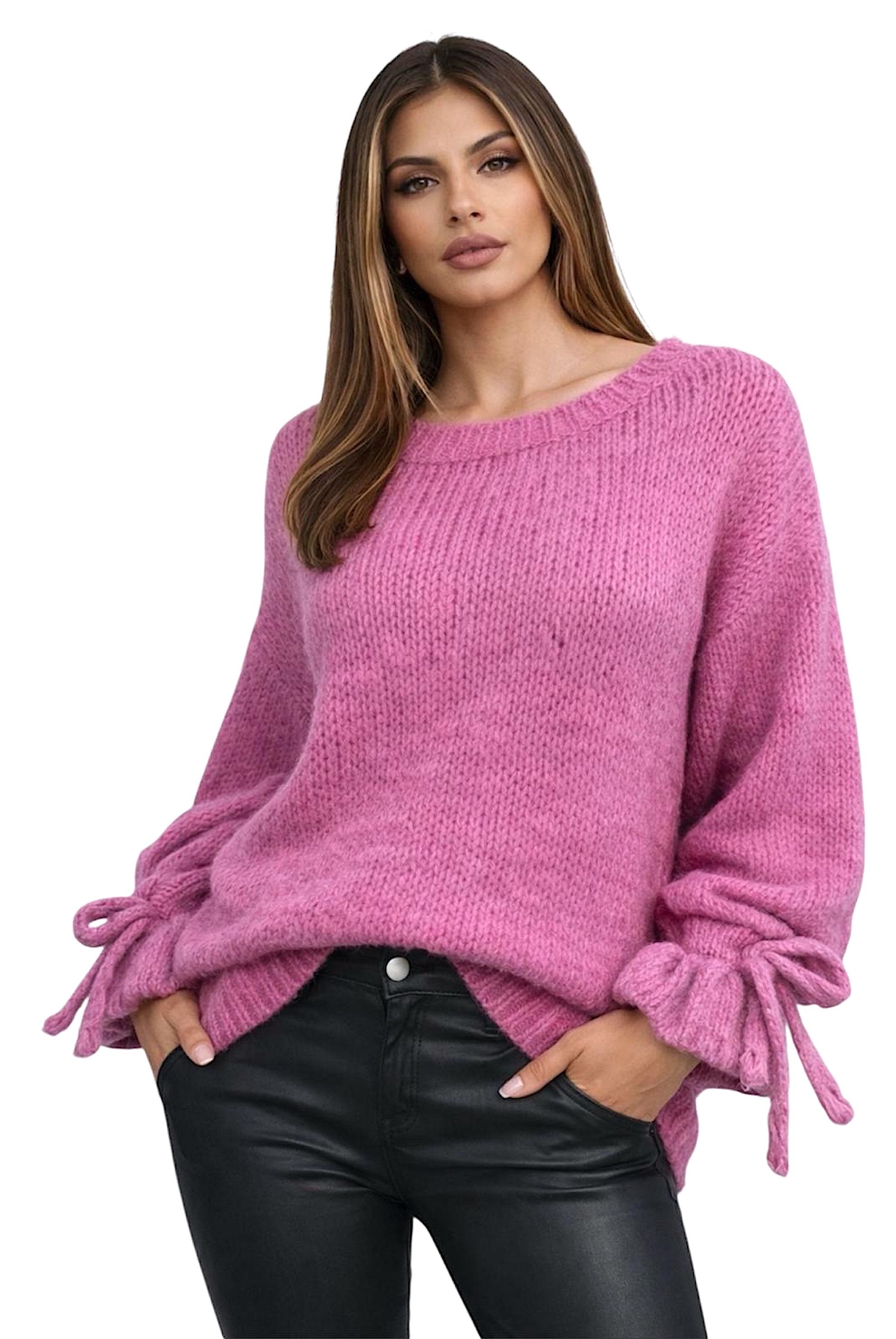 Worldclassca Strickpullover WORLDCLASSCA Oversize Strickpulllover Langarm mit Schnürärmeln Neue Kollektion - Stilvolle und gemütliche Strickmode für Damen