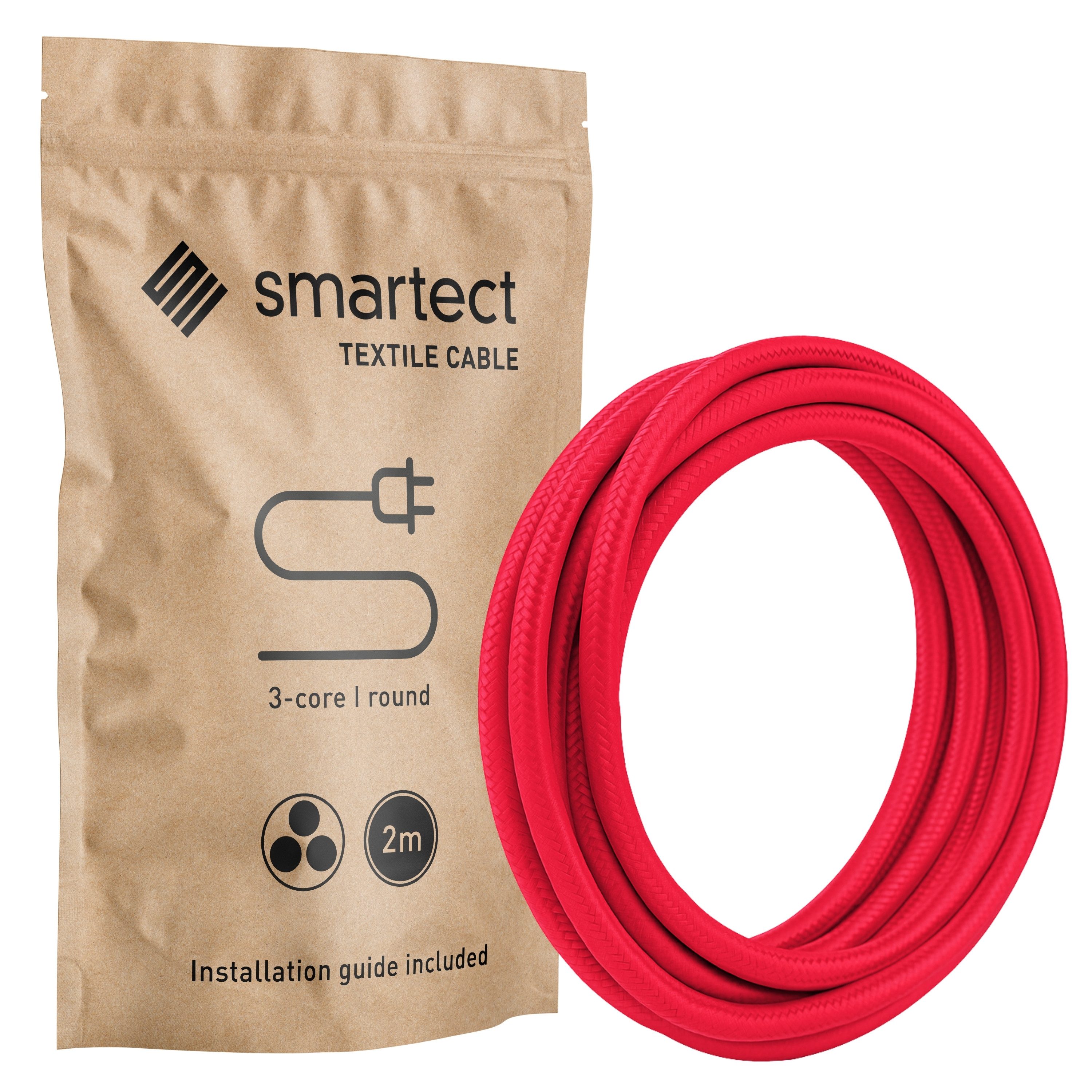 smartect smartect Textilkabel Round Stromkabel, (200 cm), Stoffkabel Elektro für eigenes DIY-Projekt