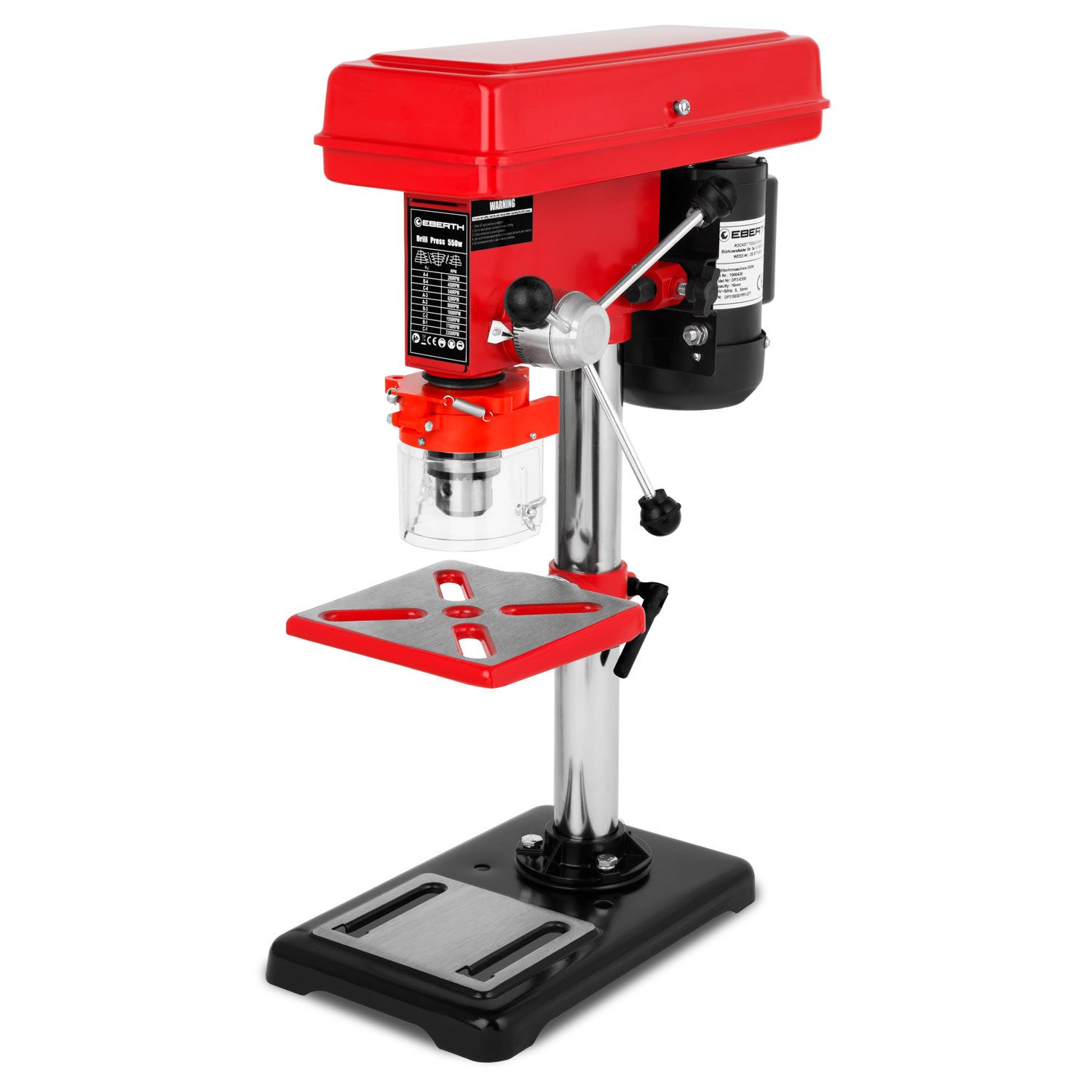 EBERTH Schlagbohrmaschine Tischbohrmaschine 550 Watt, 50mm Spindelhub, max. 2350 U/min, 9 Geschwindigkeiten max. 2350U/Min