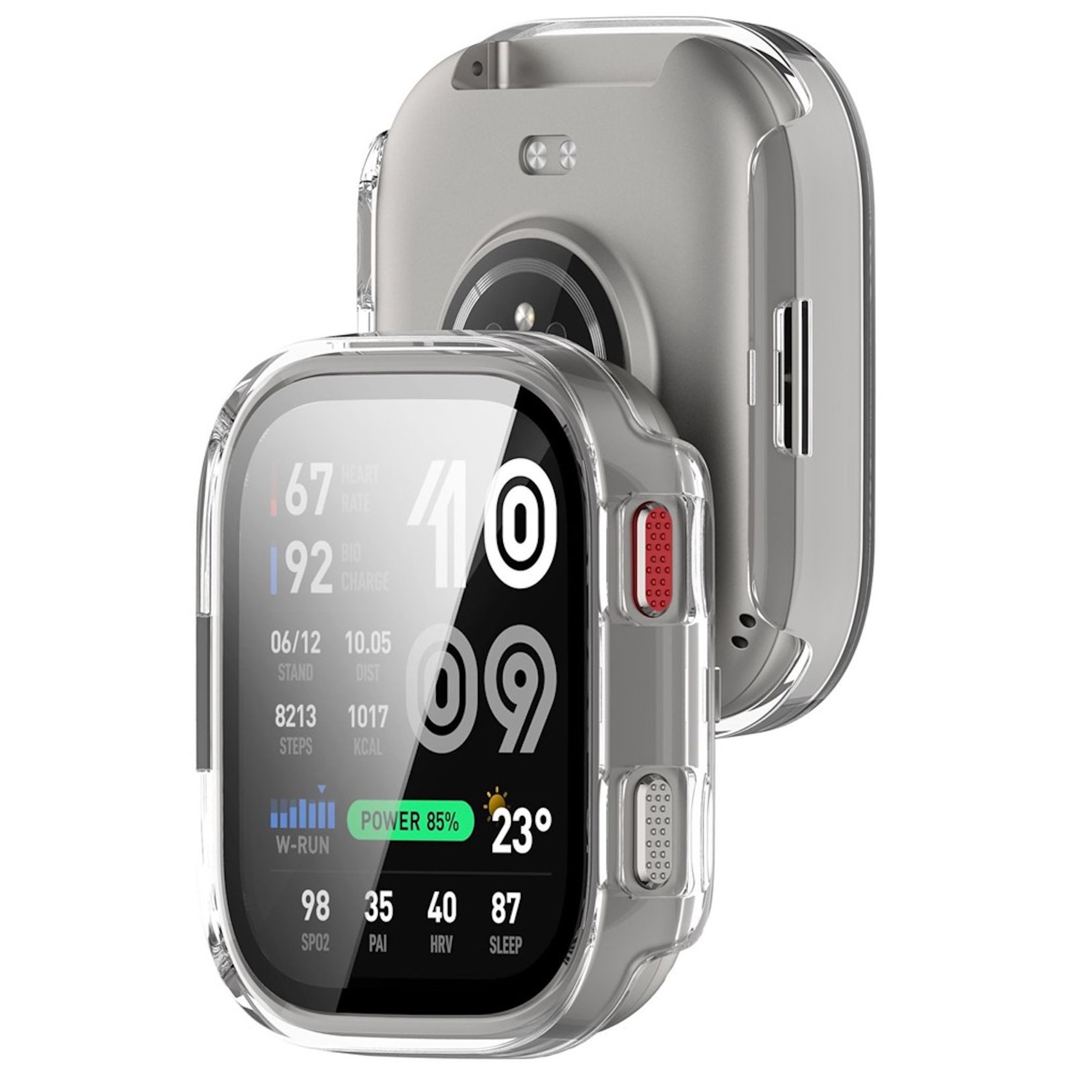 Wigento Smartwatch-Hülle + Schutzglas für Amazfit Bip Max Kunststoff 9H Transparent, Schutzhülle aus PC + Hart Glas für Rundumschutz