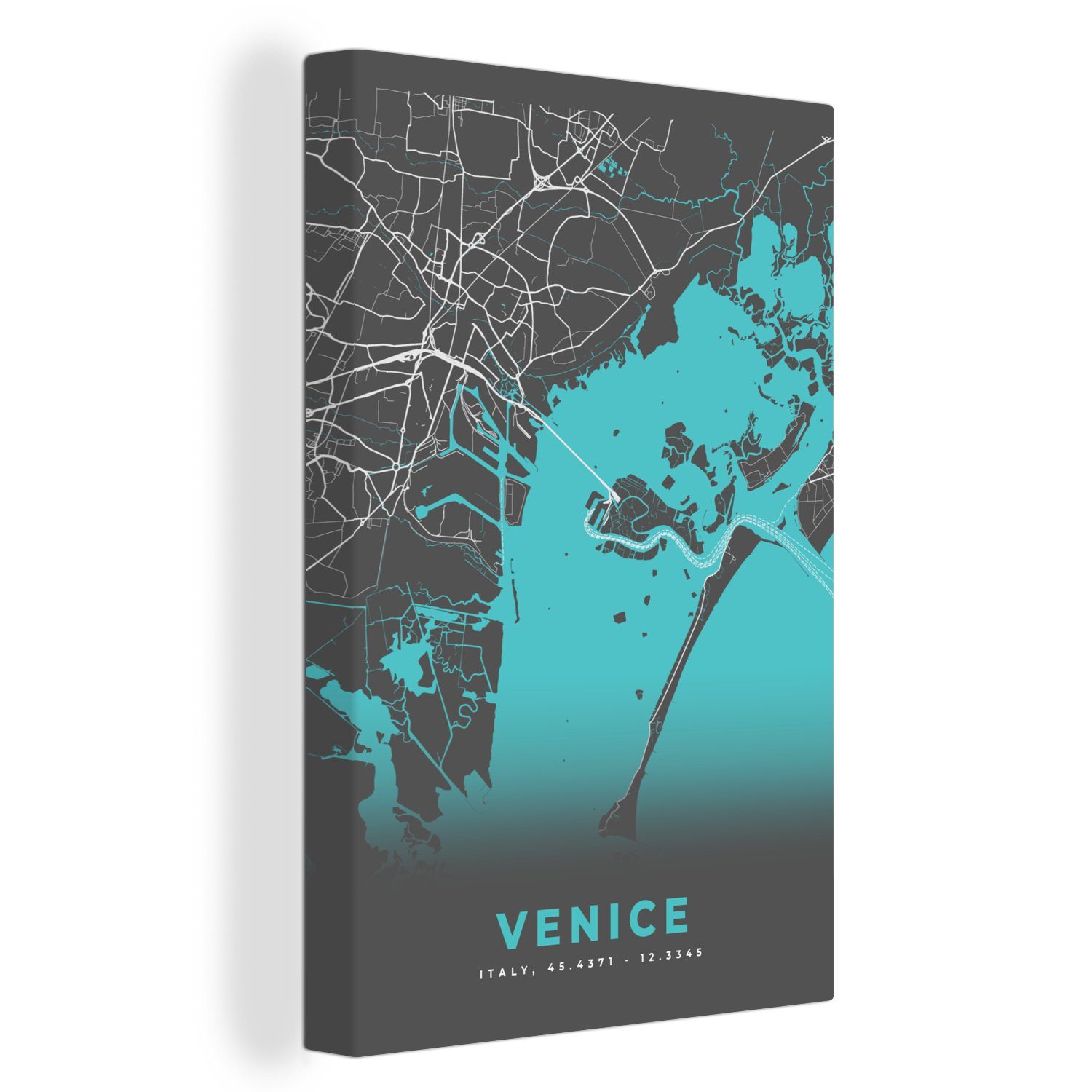 OneMillionCanvasses® Leinwandbild Venedig - Stadtplan - Karte - Blau, (1 St), Leinwandbild fertig bespannt inkl. Zackenaufhänger, Gemälde, 20x30 cm