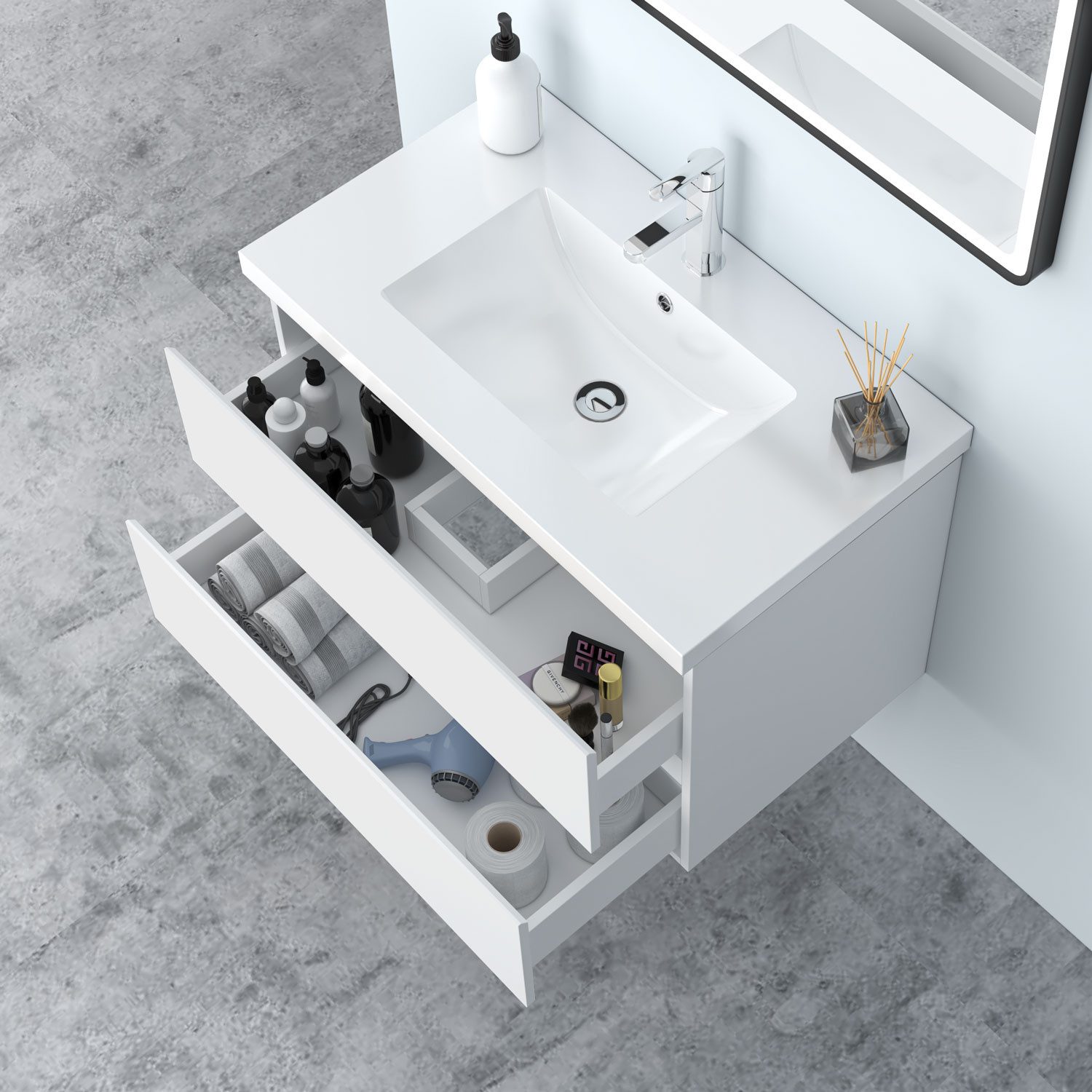 duschspa Waschtisch Waschbecken mit Unterschrank Badschrank Waschplatz Badmöbel Set, Matt, 50-120cm