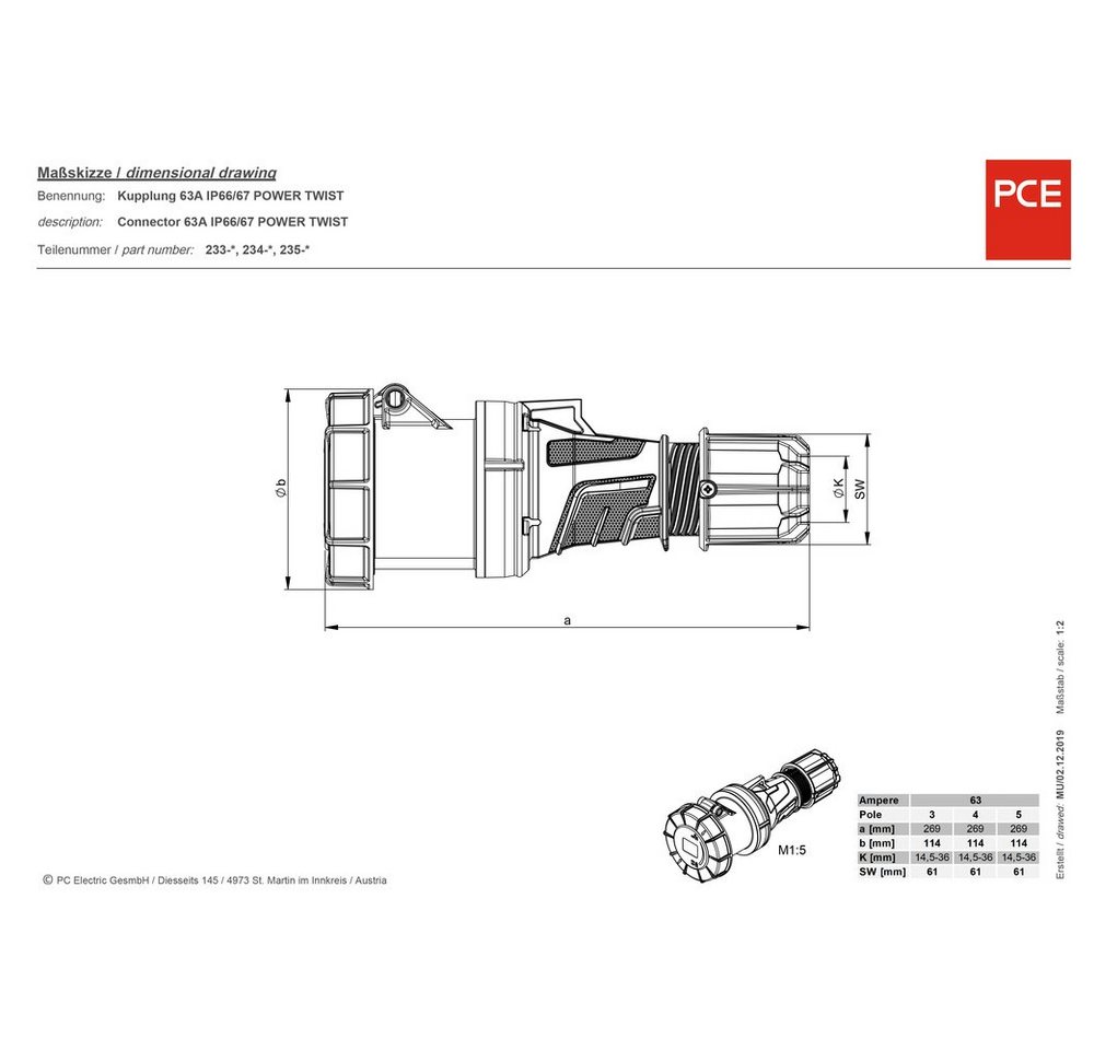 Thumbnail - PCE Steckdose PCE venttechnik 235-6xs CEE Kupplung 63 A 5polig 400 V 1 St.