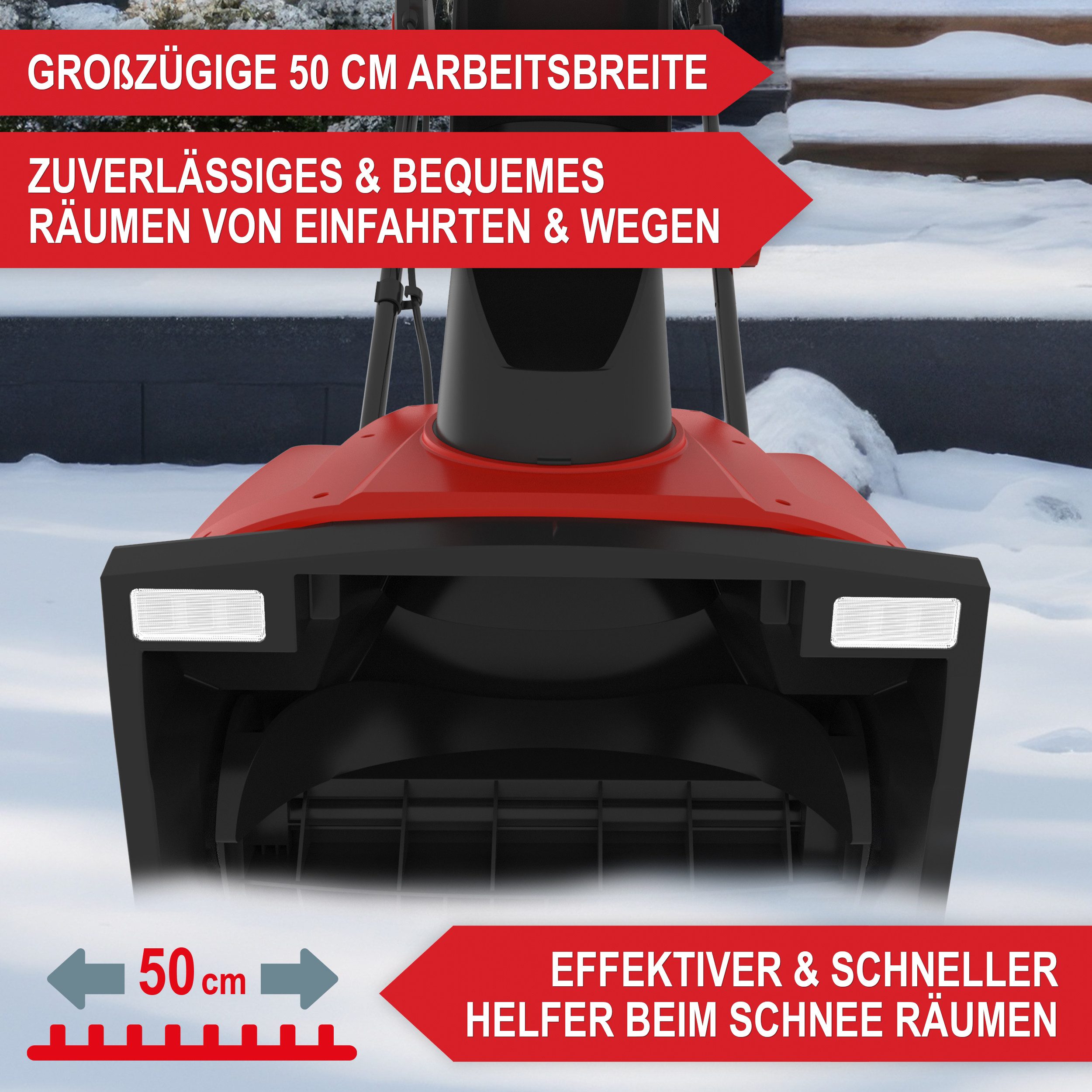 Onbest Elektro-Schneefräse 2300W 25cm Arbeitshöhe, 50,00 cm Arbeitsbreite, 9m verstellbare Wurfweite, 2 LED-Scheinwerfer