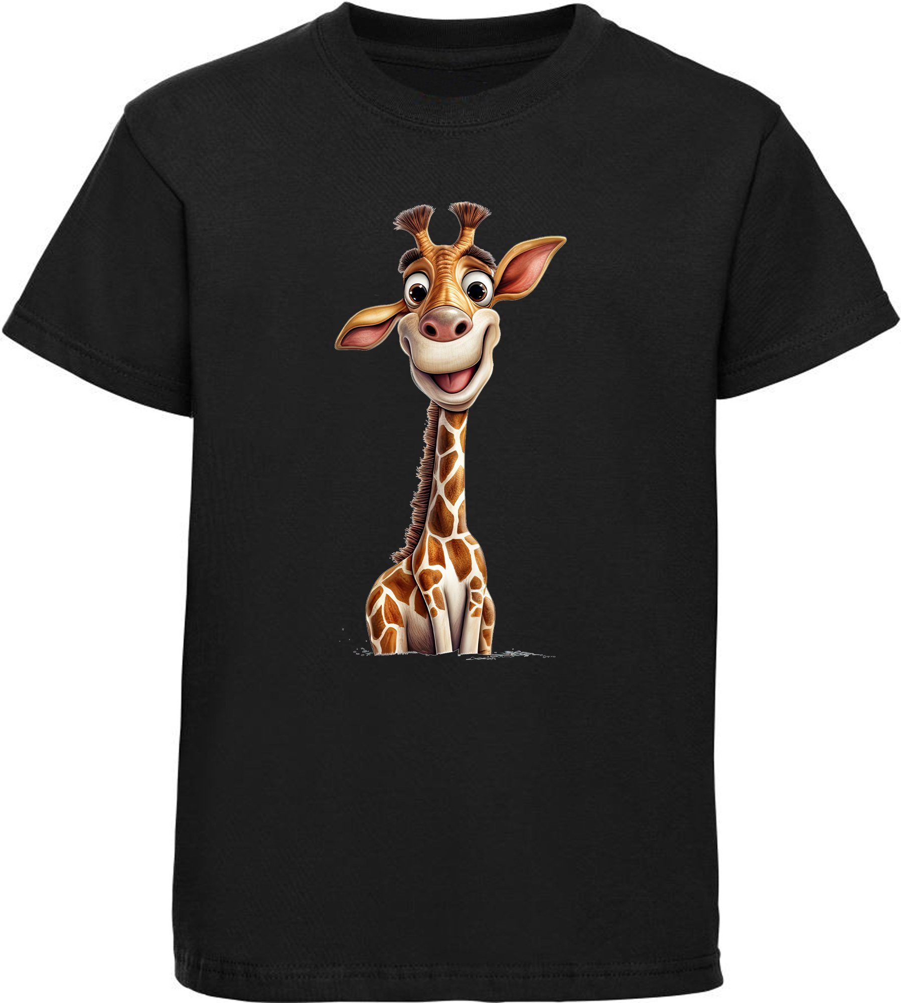 Shirt schwarz Wildtier Print Baumwollshirt mit Kinder Baby Aufdruck, bedruckt Giraffe - i273 T-Shirt MyDesign24