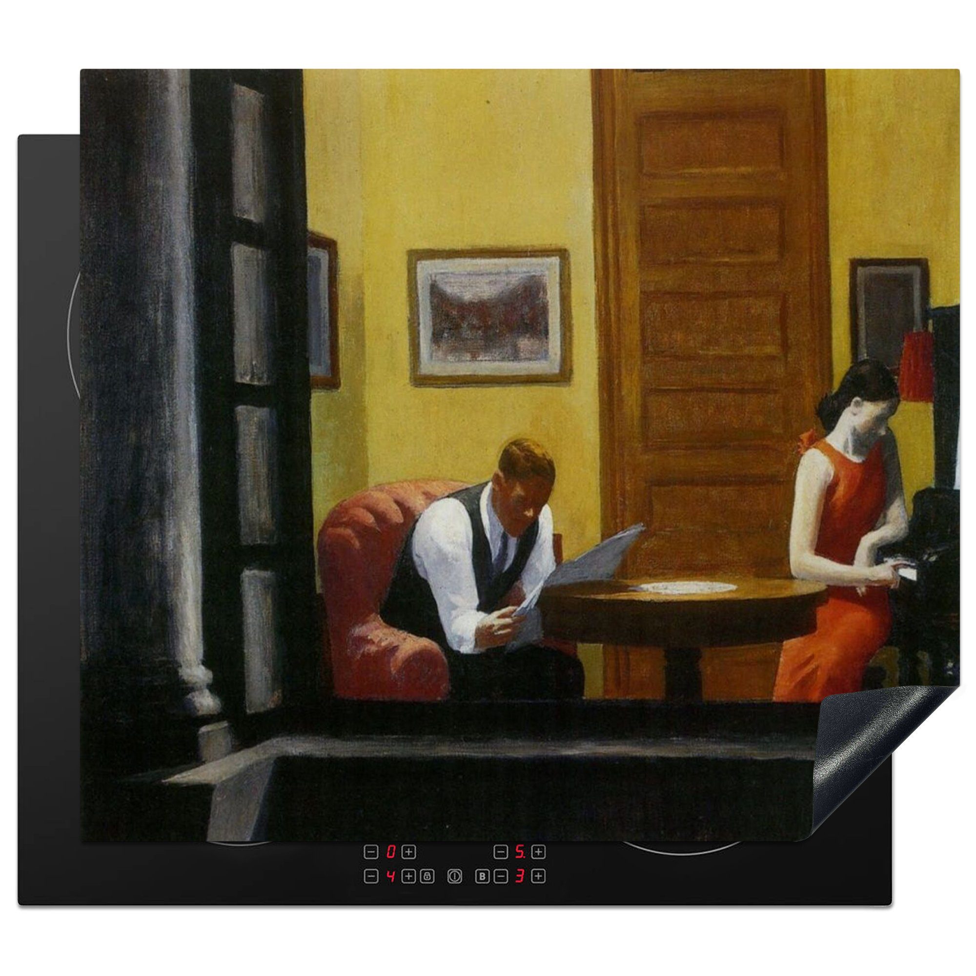 MuchoWow Herdblende-/Abdeckplatte Zimmer in New York - Edward Hopper, Vinyl, (1 tlg), 59x52 cm, Ceranfeldabdeckung für die küche, Induktionsmatte