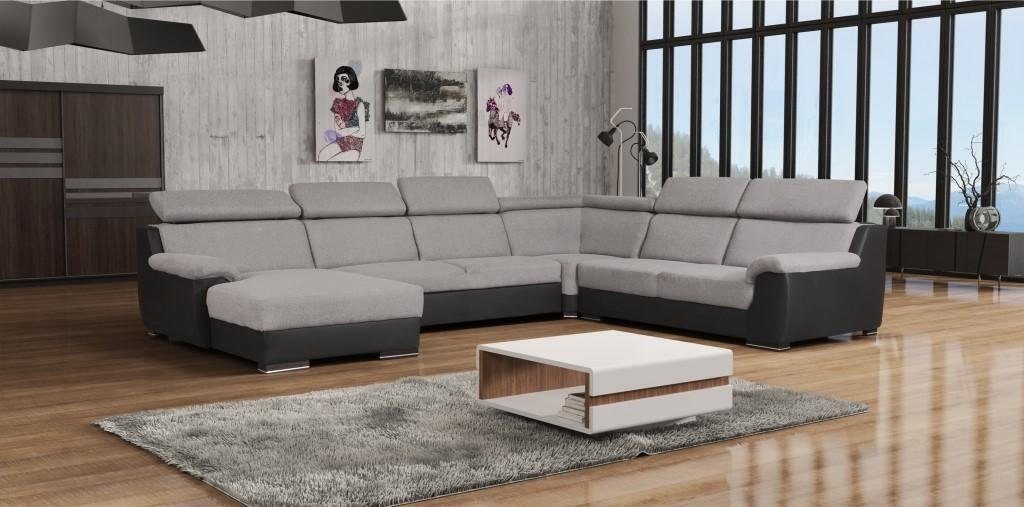JVmoebel Ecksofa Graues Ecksofa U-form Polster Sofas Relax Couch Textil Sitz Möbel, Made in Europe Grau/Schwarz