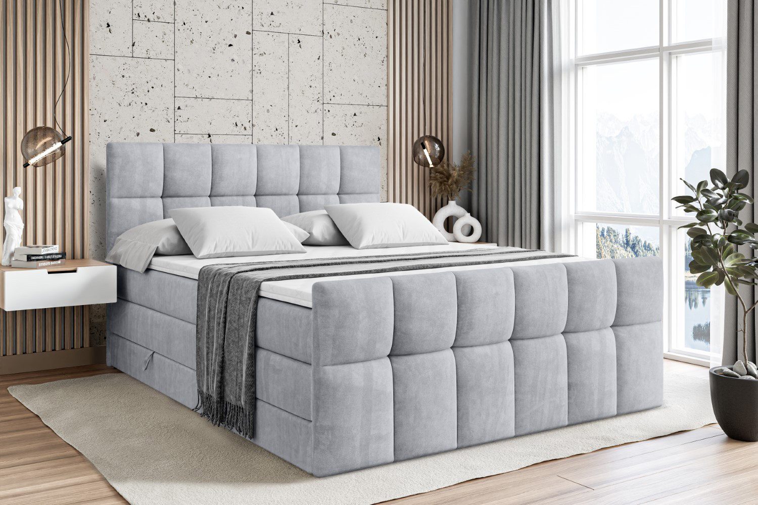 ALTDECOR Boxspringbett RICAR-Z KING (mit Matratze und Lattenrost Topper Polsterbett mit Bettkasten Boxbett), H4 Multipocket, H3 Bonellfederung, Doppelbett Springboxbett