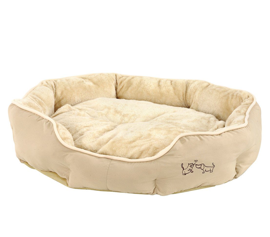 Dehner Tierbett Sammy, oval, beige, versch. Größen, hochwertiges Hundebett/Katzenbett, mit herausnehmbarem Liegekissen