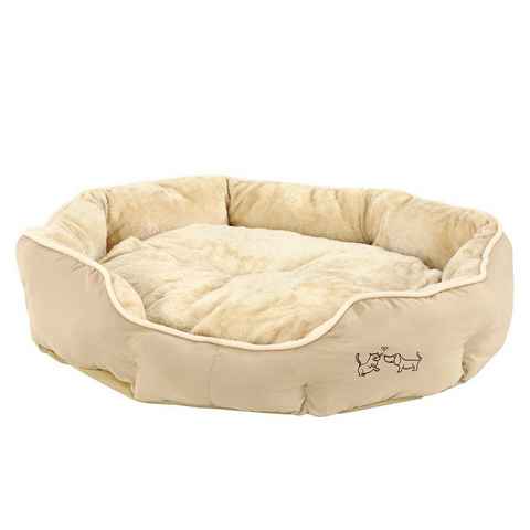 Dehner Tierbett Sammy, oval, beige, versch. Größen, hochwertiges Hundebett/Katzenbett, mit herausnehmbarem Liegekissen