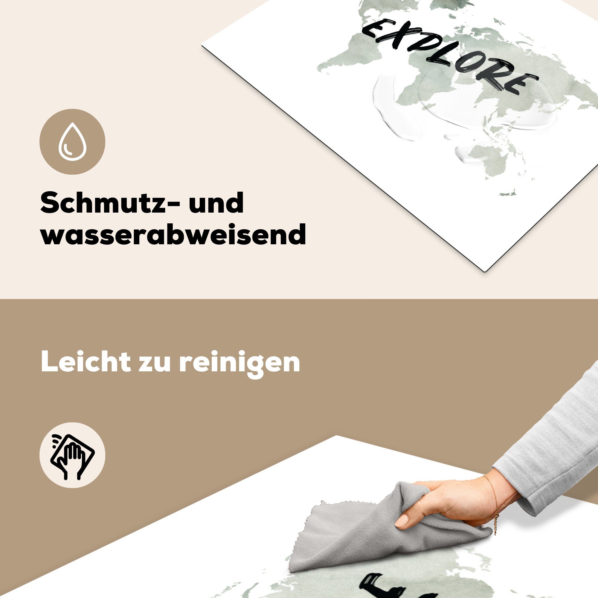 MuchoWow Herdblende-/Abdeckplatte Weltkarte - Reisen Schutz (1 - cm, Vinyl, die Weiß, Induktionskochfeld 71x52 tlg), für Ceranfeldabdeckung küche