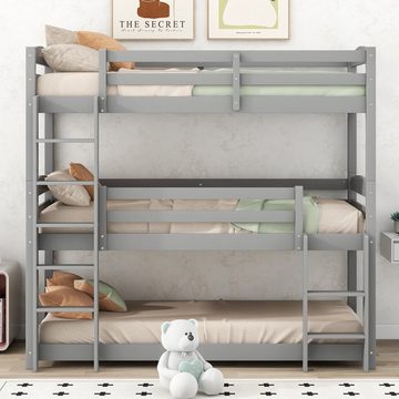 SOFTWEARY Etagenbett mit 3 Schlafgelegenheiten (90x200 cm, umbaufähig zu 2 Einzelbetten), Kinderbett mit Rausfallschutz