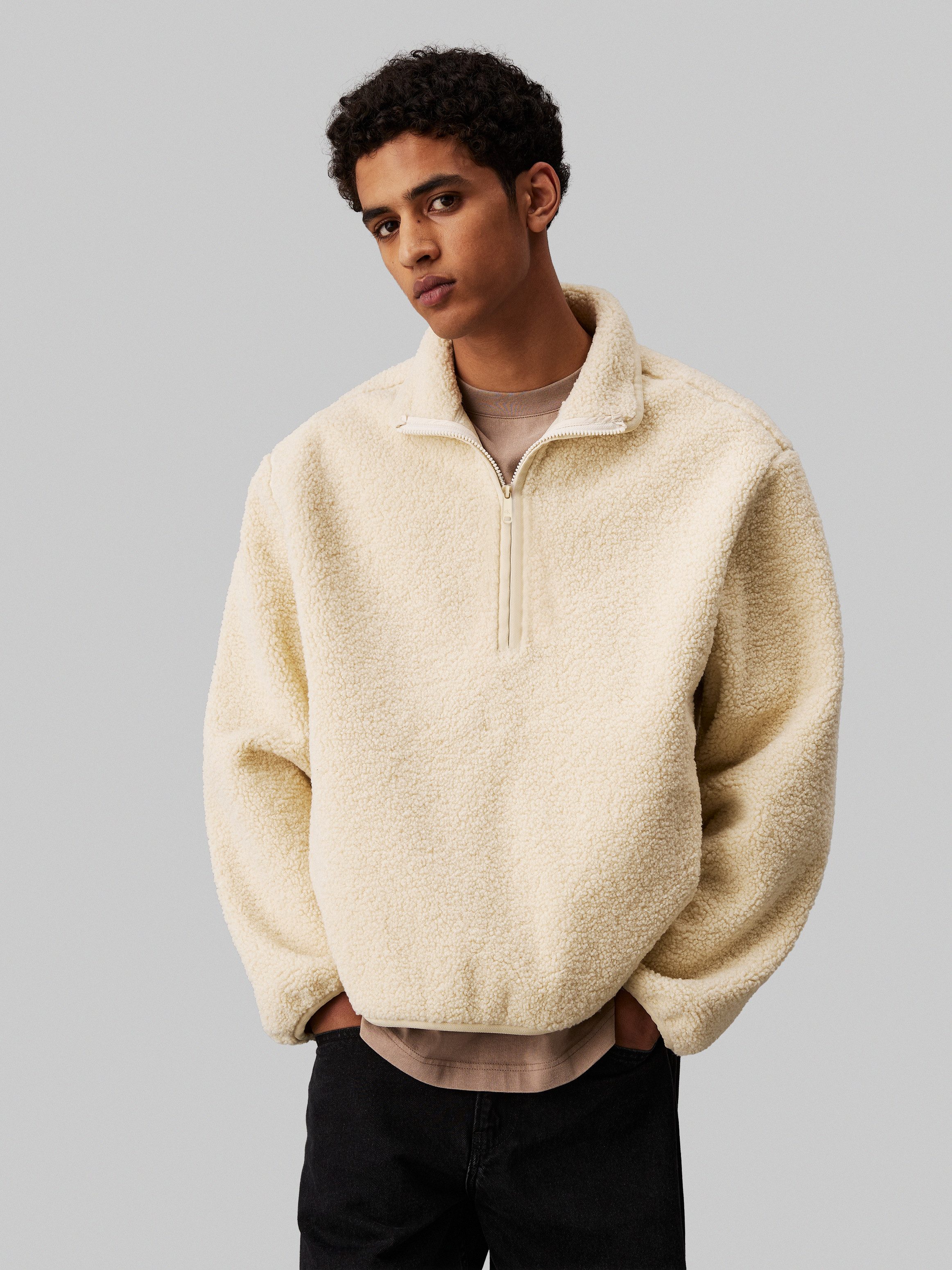 Calvin Klein Jeans Plüschjacke HALF ZIP SHERPA mit Logoschriftzug
