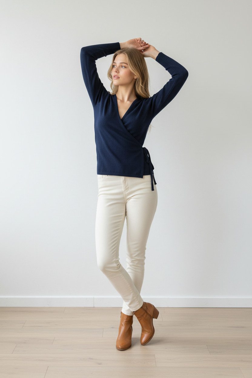 Zuckerwatte Wickelpullover Wickelpullover aus weicher Merino Cashmere Mischung