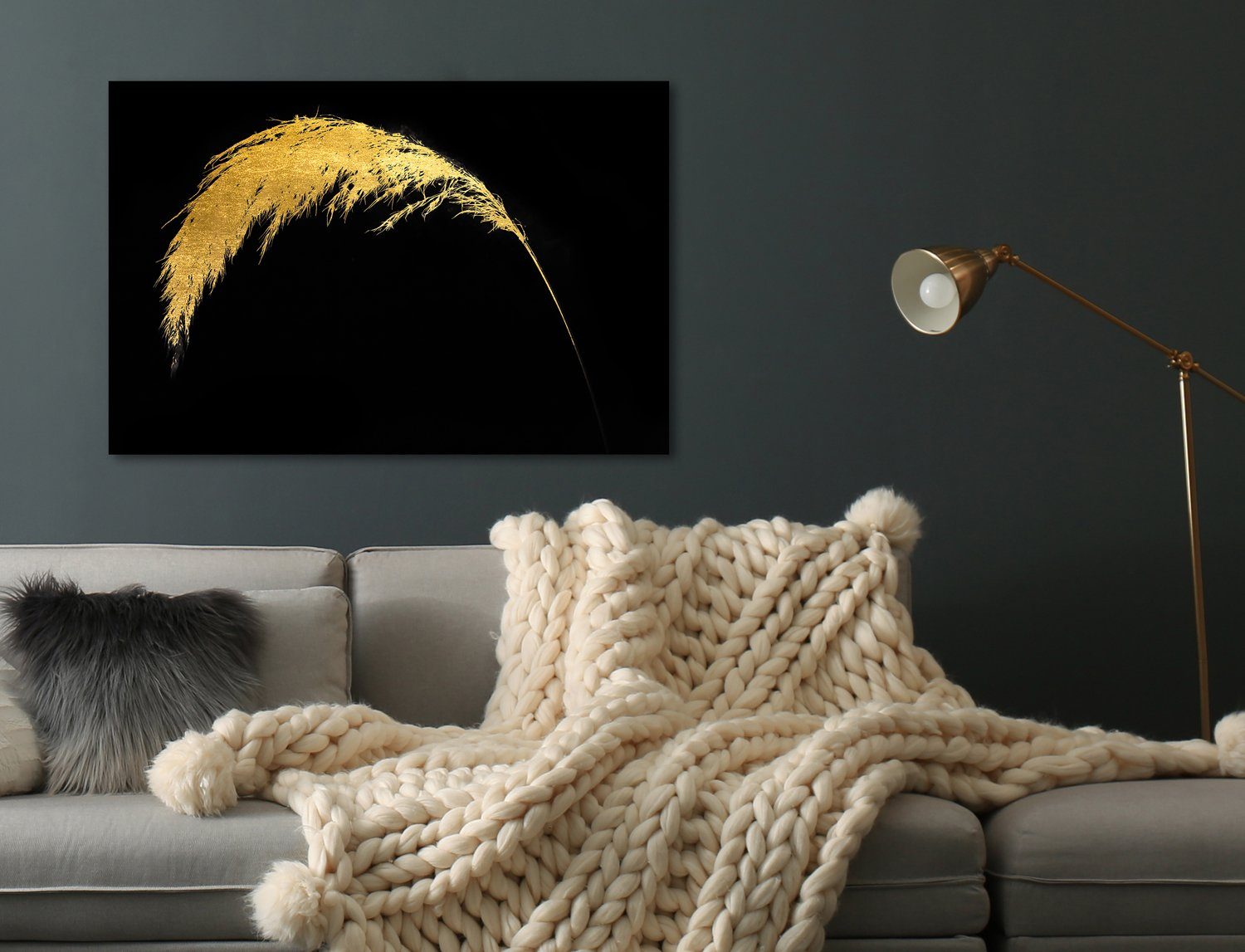 OTTO home Acrylglasbild Pampas Gras - Acrylbilder mit Blattgold veredelt, Gemälde, Gräser, Pflanzen (1 St), Goldveredelung, Handgearbeitet, Gerahmt, Edel