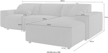 andas Ecksofa Glimminge auch in Breitcord, Feincord, Bouclé + Easy care-Bezug, L-Form, Breite 294, Zierkissen