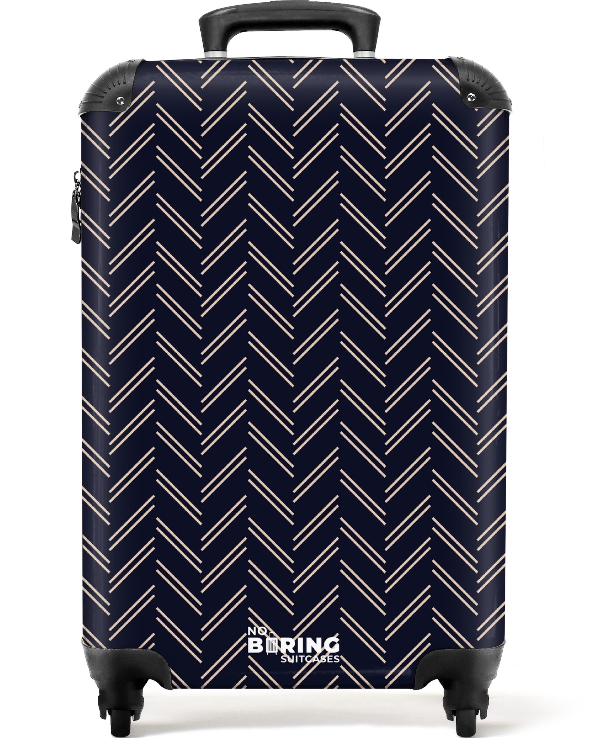 NoBoringSuitcases.com© Hartschalen-Trolley Fischgrätenmuster mit hellrosa Linien auf dunkelblau 55x35x20cm, Handgepäck Koffer & Trolleys, Luggage, Reisekoffer Frauen