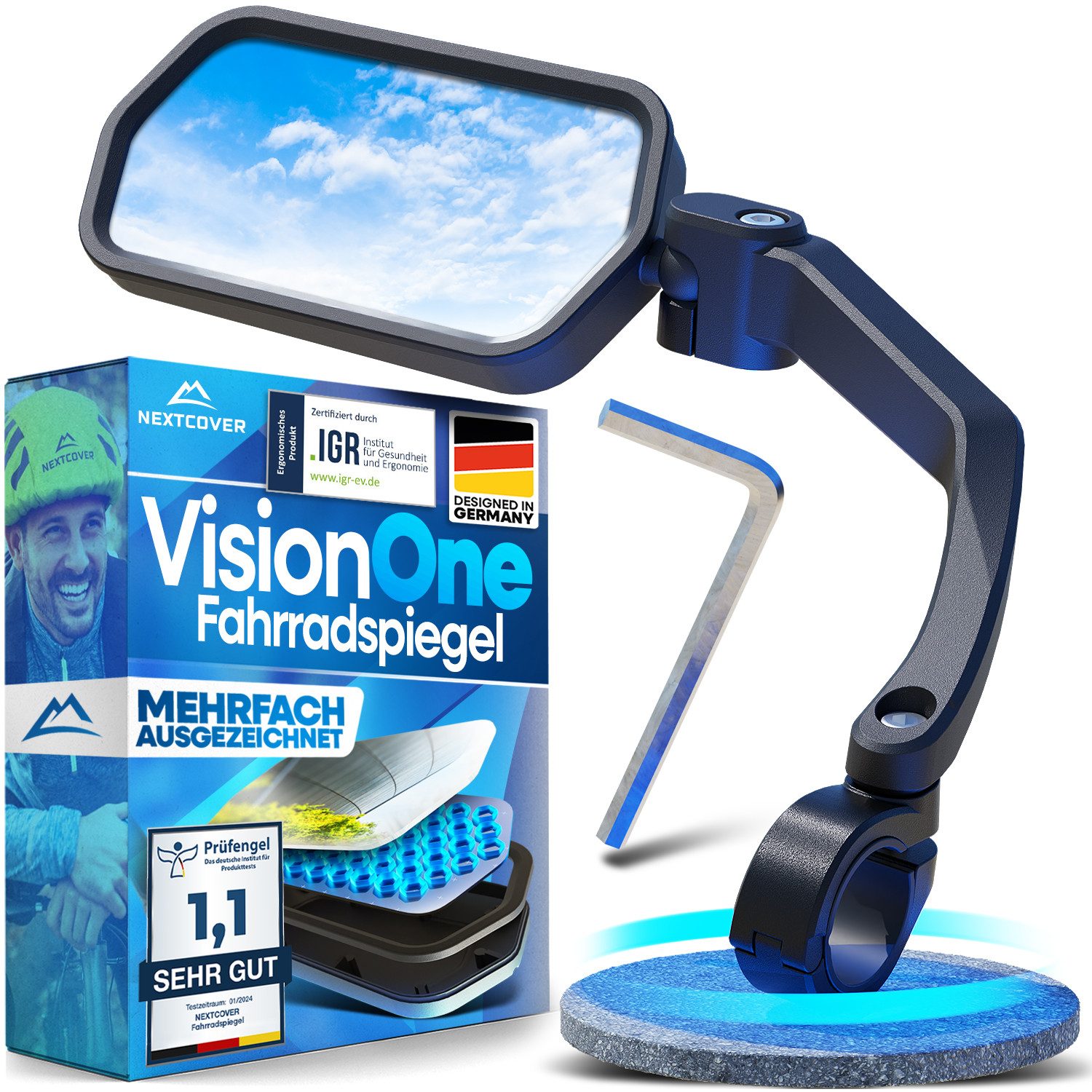 Fahrradspiegel NEXTCOVER® Fahrradspiegel für Lenker mit ProVision-Echtglas