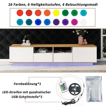 REDOM Lowboard mit LED-Beleuchtung, TV-Schrank (Fernsehschrank mit großem Stauraum, TV Board), mit 2 Türen und 2 Schubladen