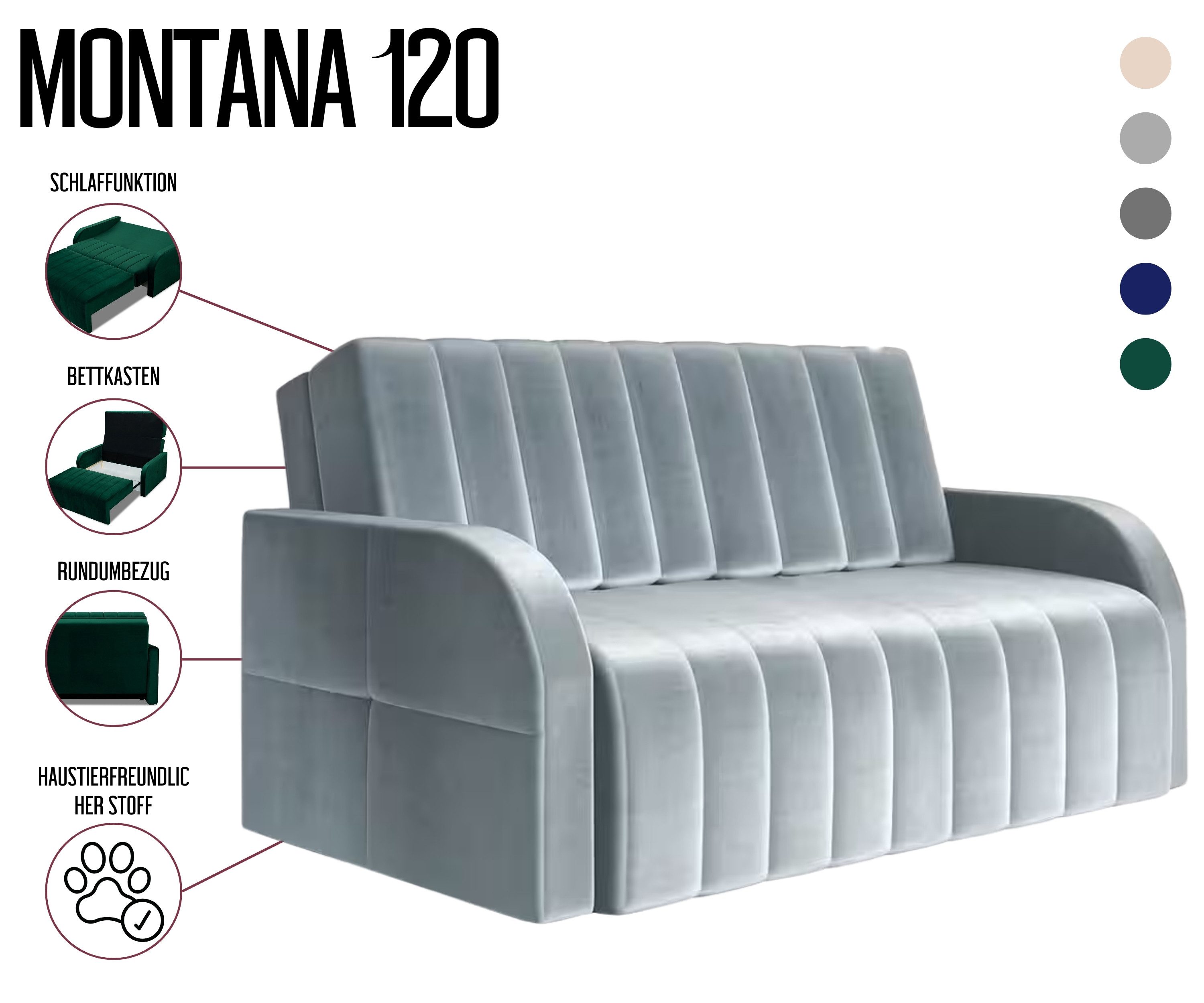 MOEBLO Kindersofa aus Samt MONTANA 120, günstig online kaufen