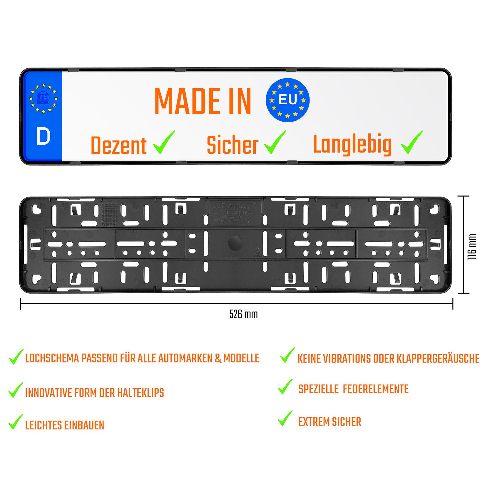 L & P Car Design Kennzeichenhalter für Auto rahmenlos Schwarz dezent sicher langlebig, (2-St) – Bild 5 von 5