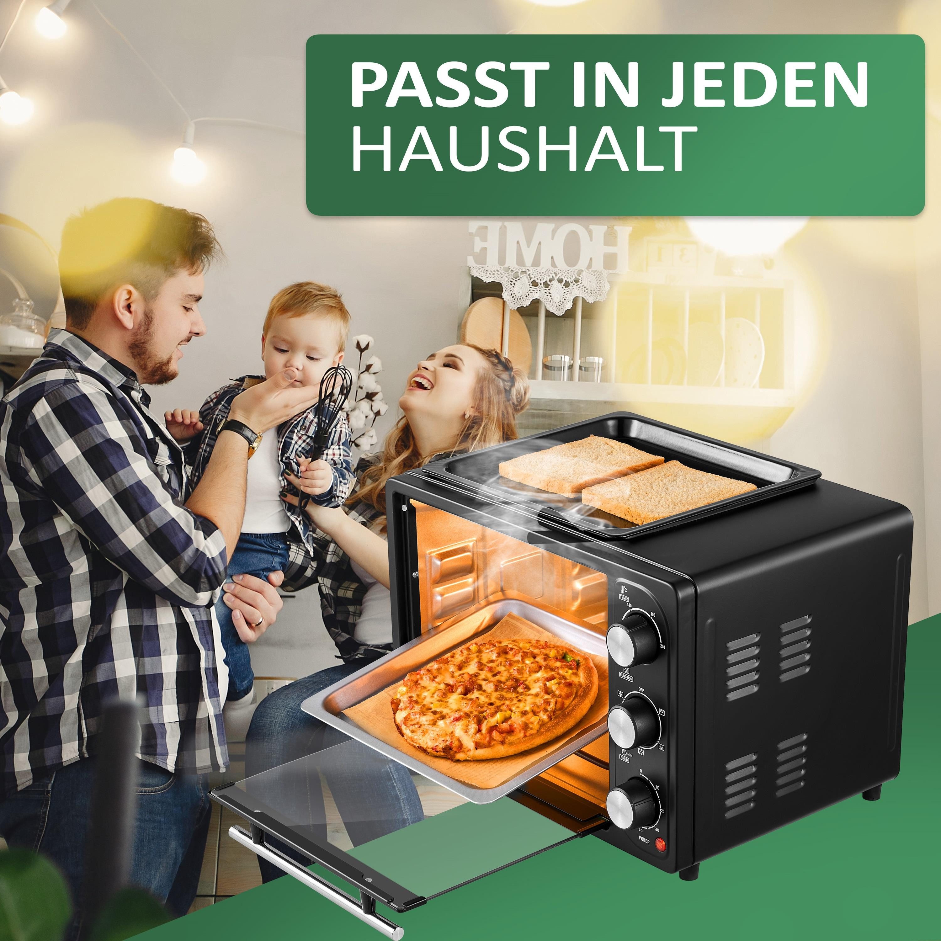 STEINBORG Minibackofen SB-3001, 20 Liter, Umluft, 3 in 1 Funktion, Grillplatte, 1300 W