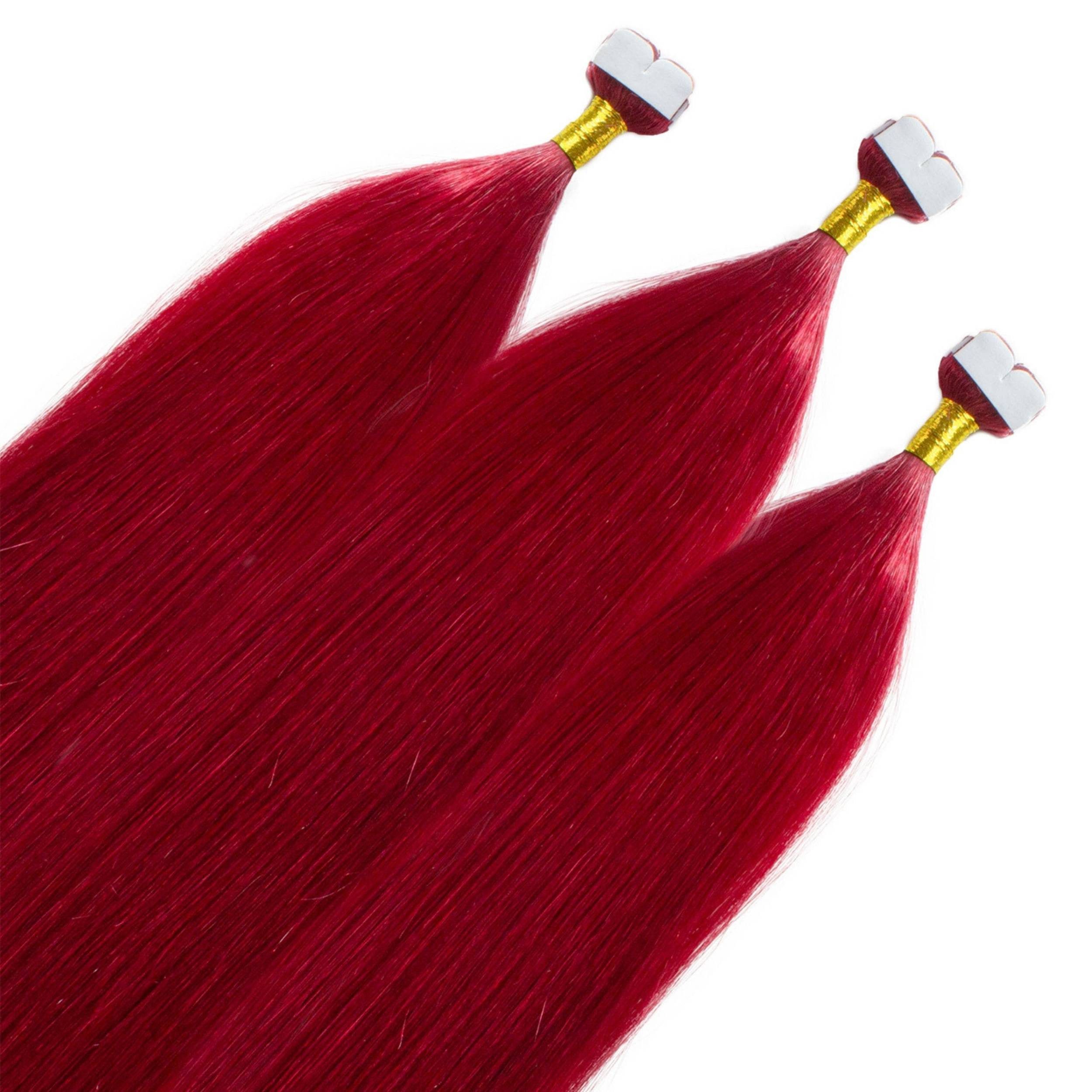 hair2heart Echthaar-Extension Premium Mini Tape Extensions #0/44 Rot-Intensiv 40cm