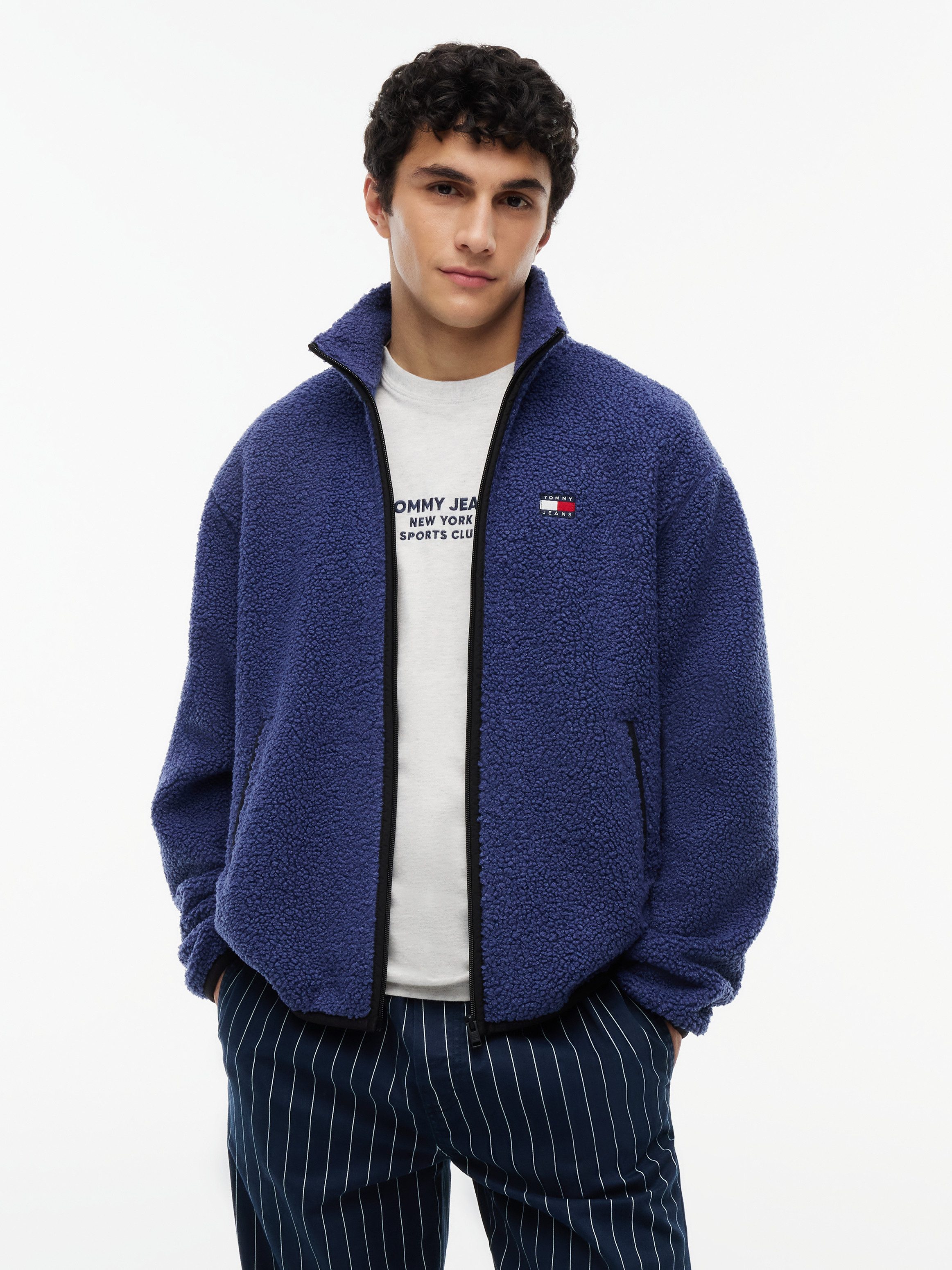 Tommy Jeans Fleecejacke TJM BADGE TEDDY Stehkragen, Teddyfleece, relaxed fit
