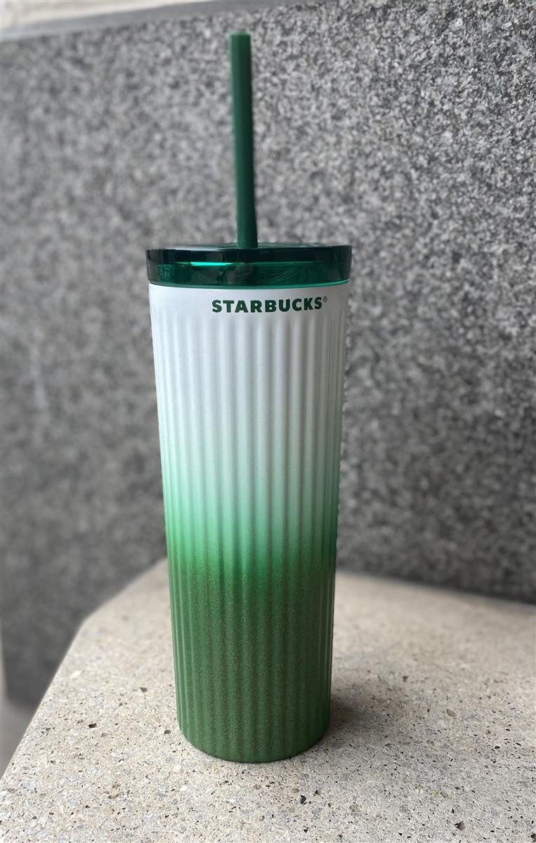 Starbucks Frühstücks-Geschirrset Starbucks Tumbler Thermobecher Cold Go Edelstahl Dual grün-weiß 16oz