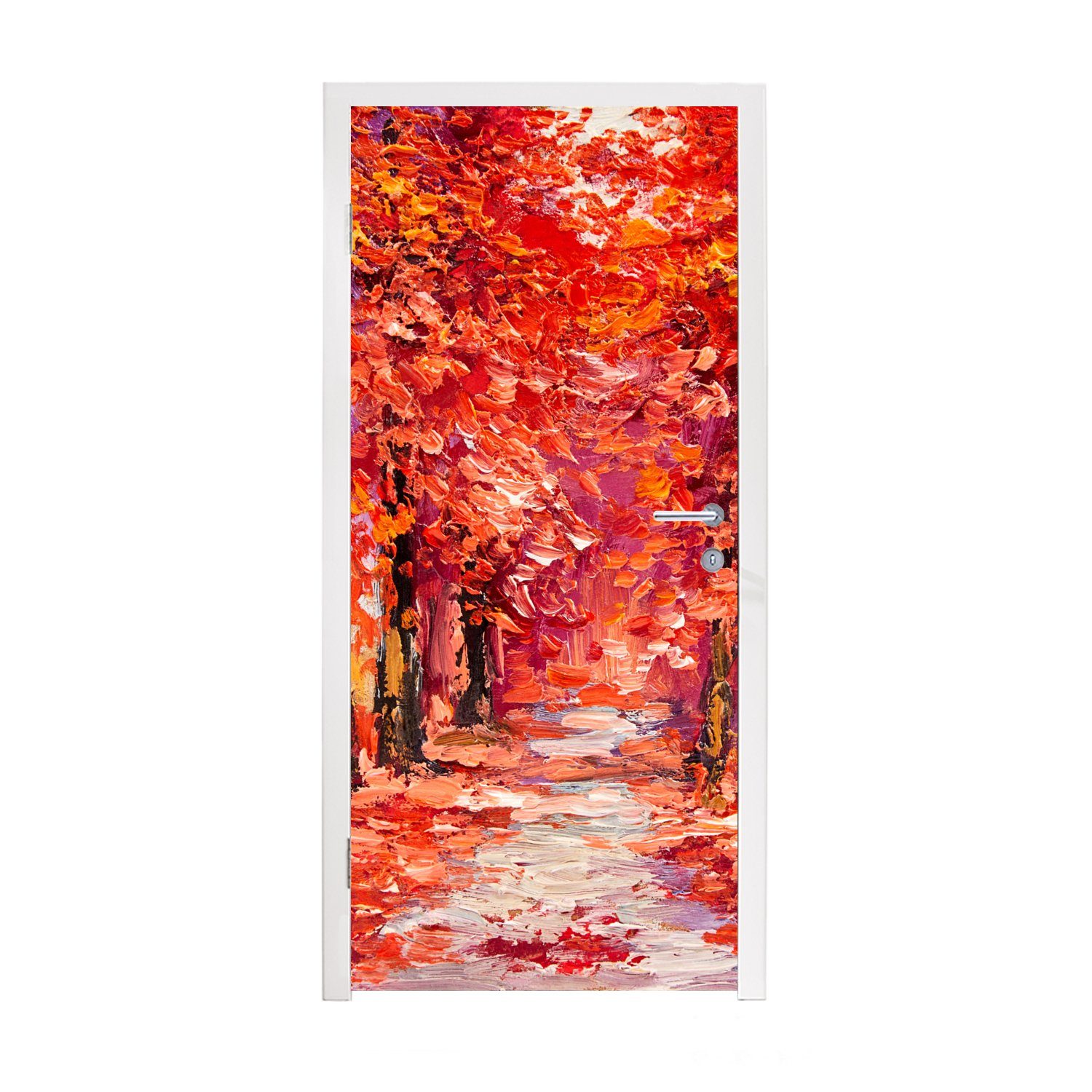 MuchoWow Türtapete Gemälde - Bäume - Herbst - Ölgemälde, Matt, bedruckt, (1 St), Fototapete für Tür, Türaufkleber, 75x205 cm | Türtapeten