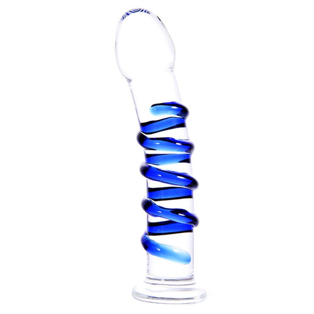 NEZEND Dildo Transparenter Glas-Dildo mit blauer Reizspirale und Standfuß Unisex, Packung, 1-tlg.