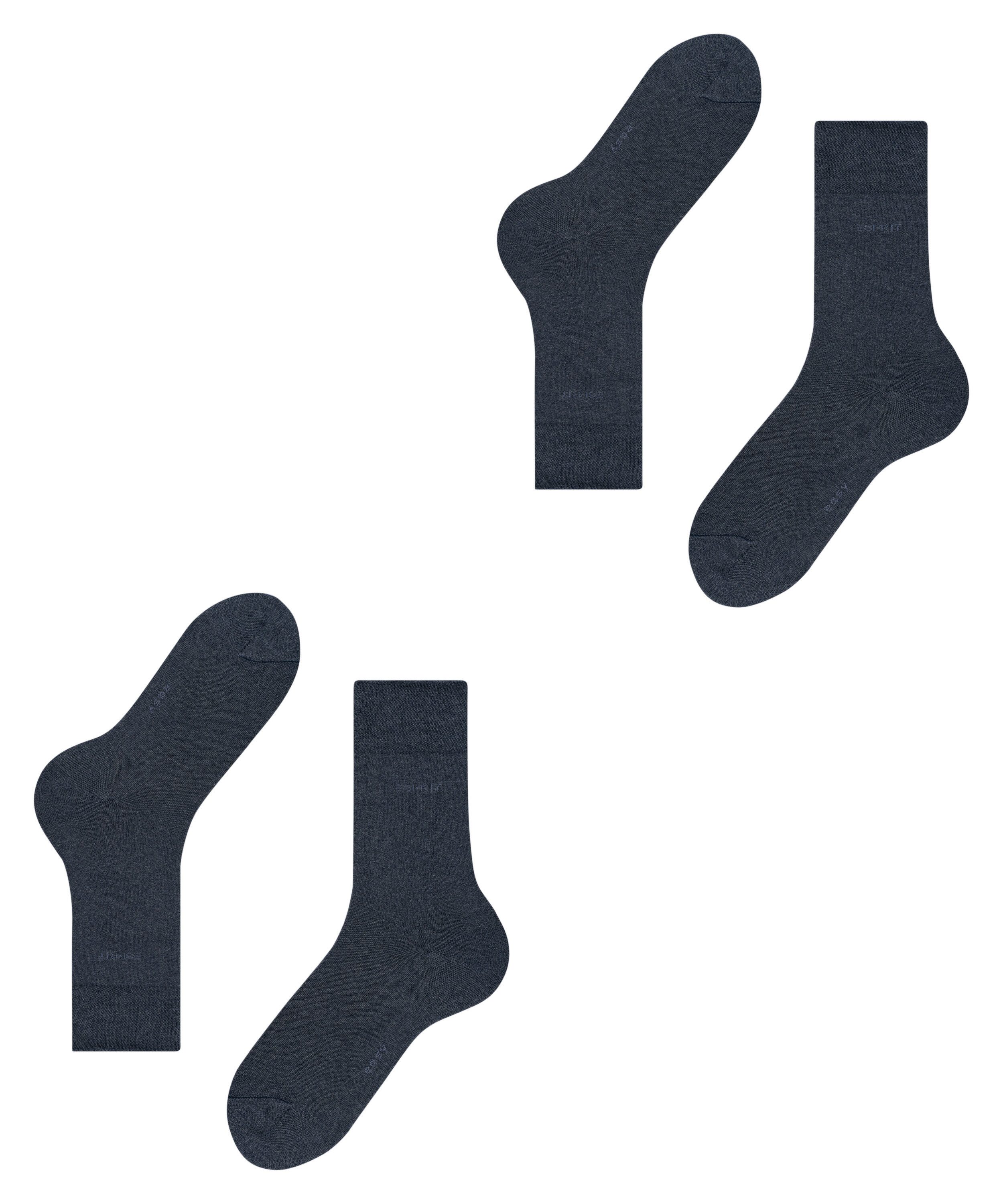 Esprit Socken Basic Easy (2-Paar, 2 Paar) druckfreier, breiter Komfortbund, atmungsaktiv, uni Socken