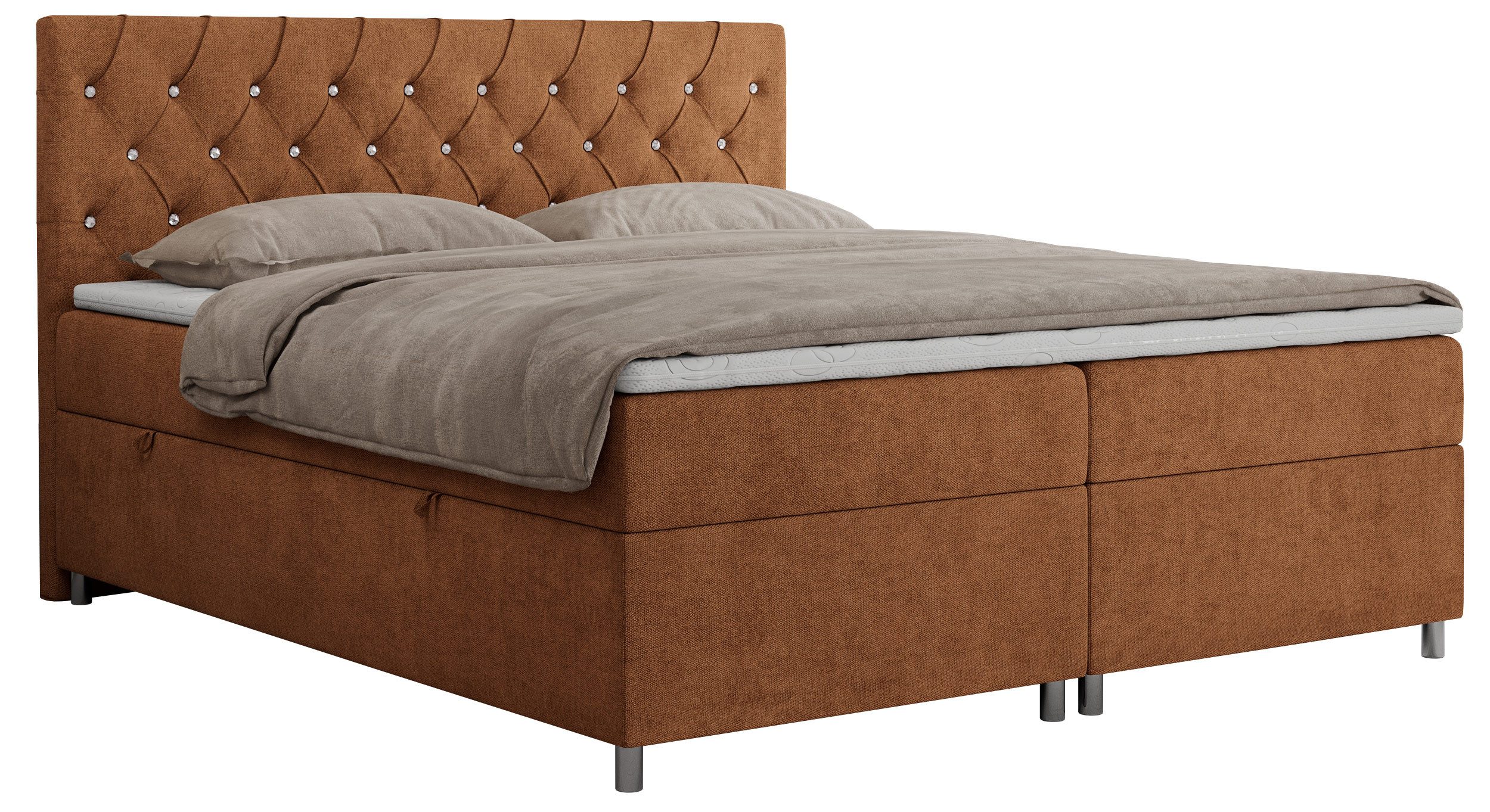 MKS MÖBEL Boxspringbett ROMA (Set, Packung, T30-Schaum, 7 Härtezonen, Kopfteil mit Knöpfen, mit Topper T25/Visco), mit Bettkasten, Doppelbett mit Multipocket-Matratzen