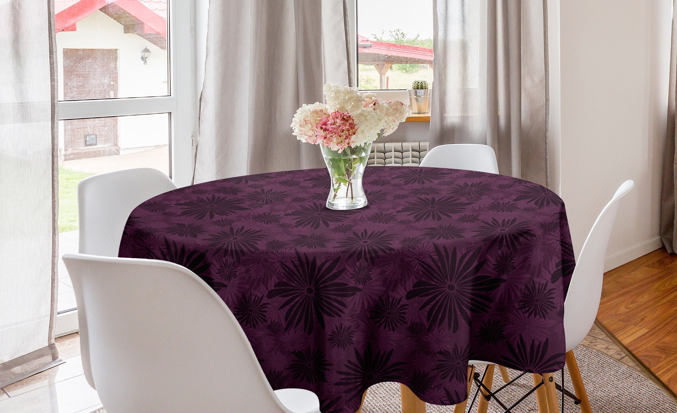 Abakuhaus Tischdecke Kreis Tischdecke Abdeckung für Esszimmer Küche Dekoration, Botanisch Darkish Blumenmuster