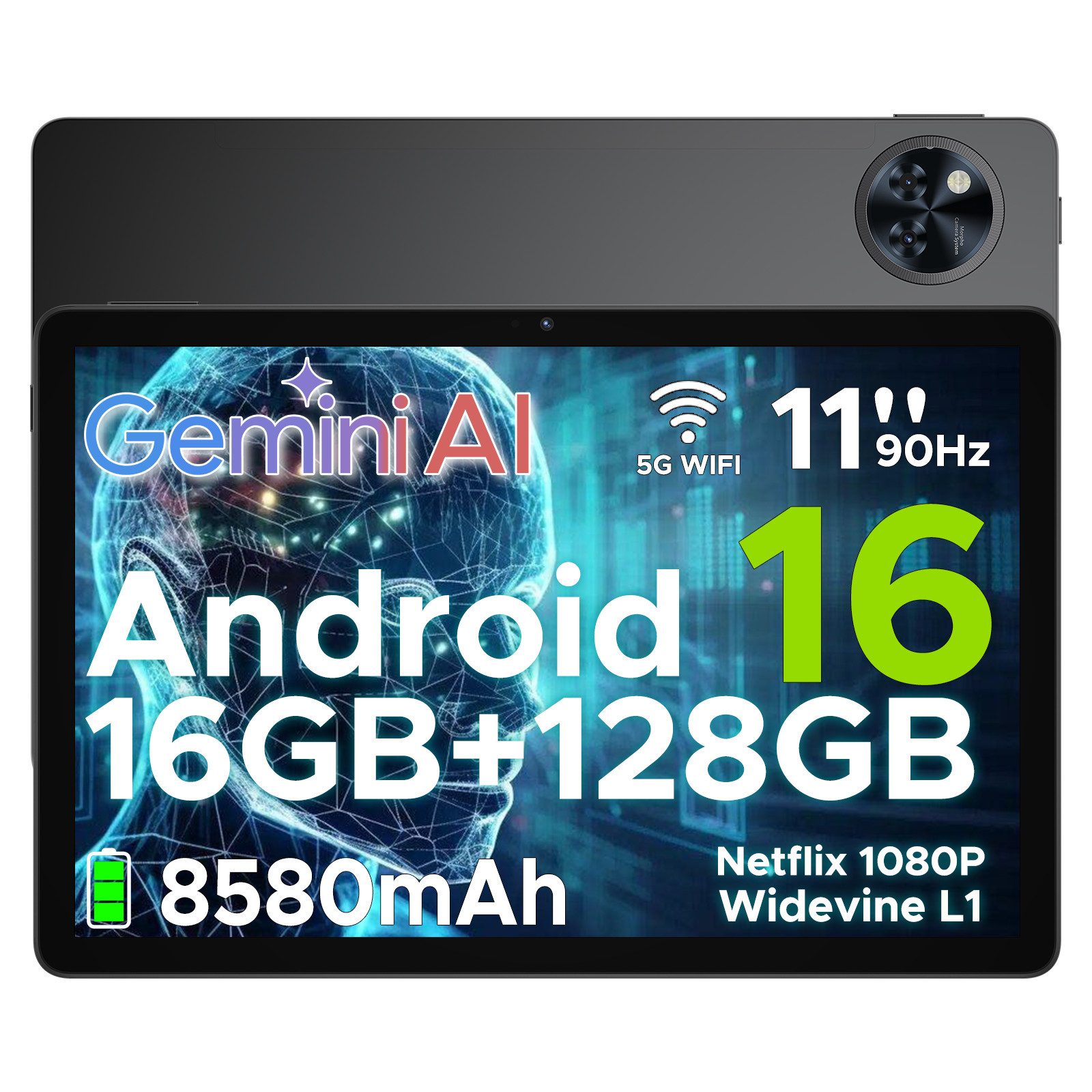 DOOGEE U11 Android Kinder Tablet 11 Zoll 8580mAh 4GB+128GB/2TB Gaming Tablet (11", 4 GB, Android 16, 13MP+5MP,Octa-Core Tablets PC 2.4G/5G WLAN /GPS/Face ID/OTG)