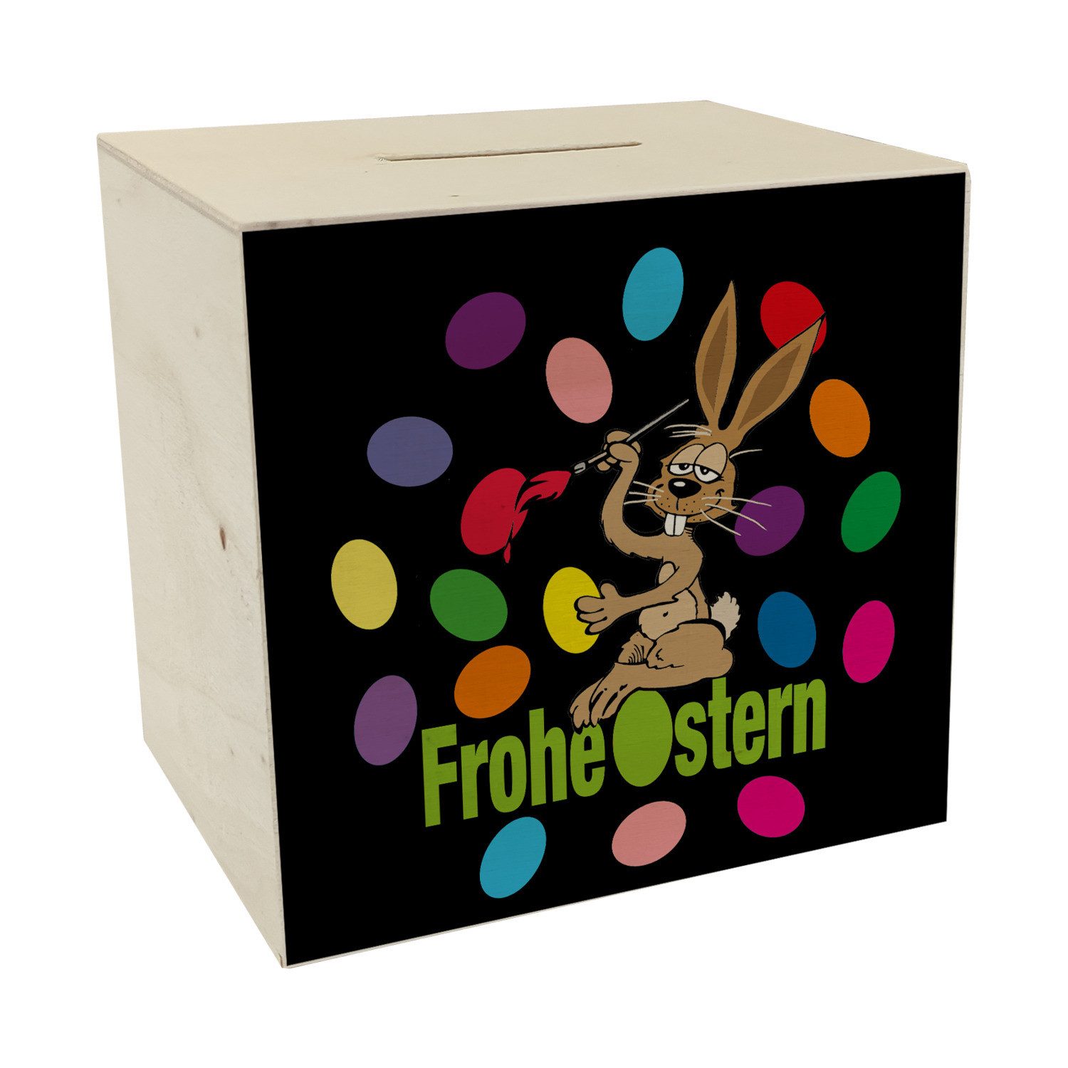 Spardose Osterhase Spardose aus Holz mit Spruch: Frohe Ostern