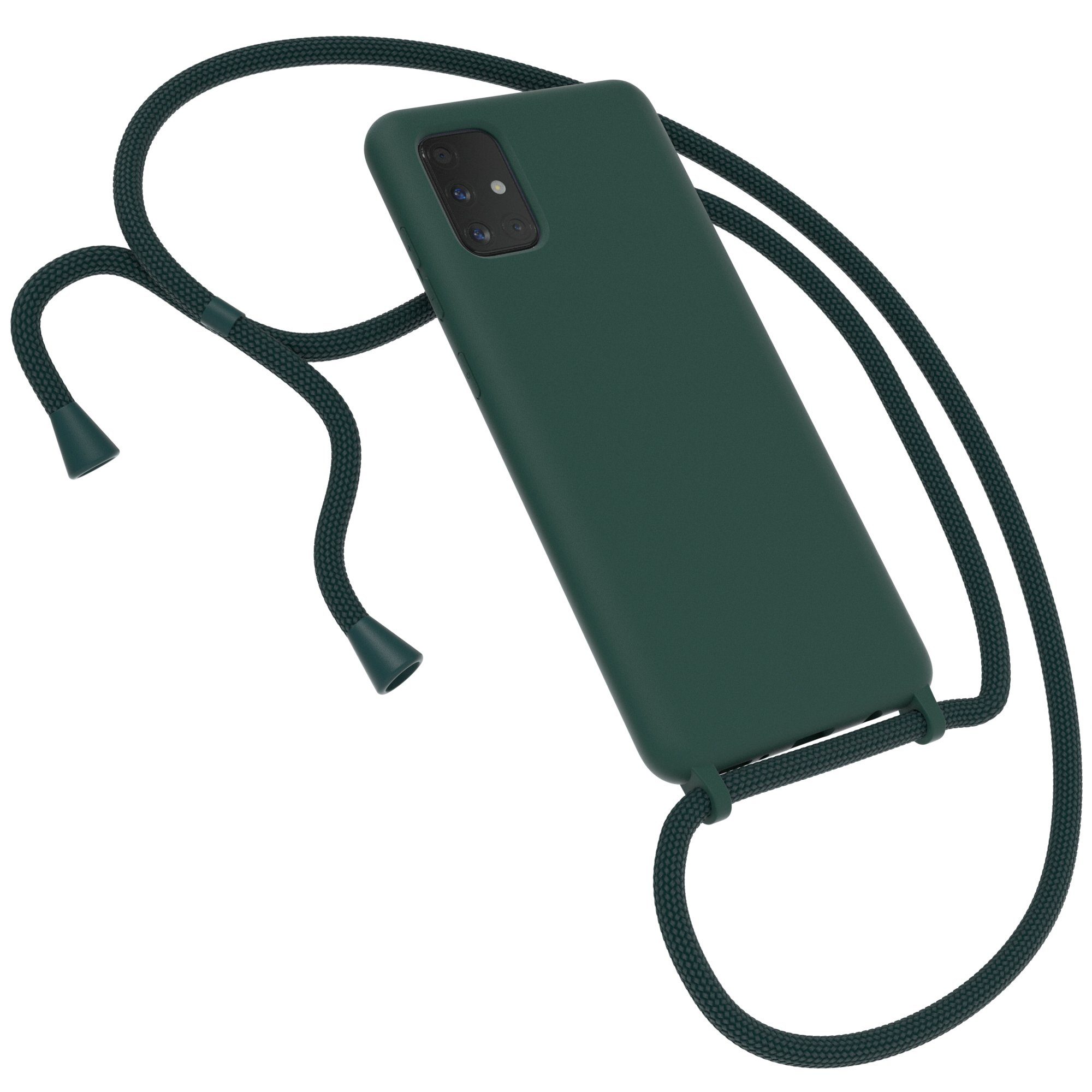 EAZY CASE Handykette Silikon Kette für Samsung Galaxy A71 6,7 Zoll, Smartphonekette Cross Bag Handytasche Kordel Dunkel Grün / Piniengrün
