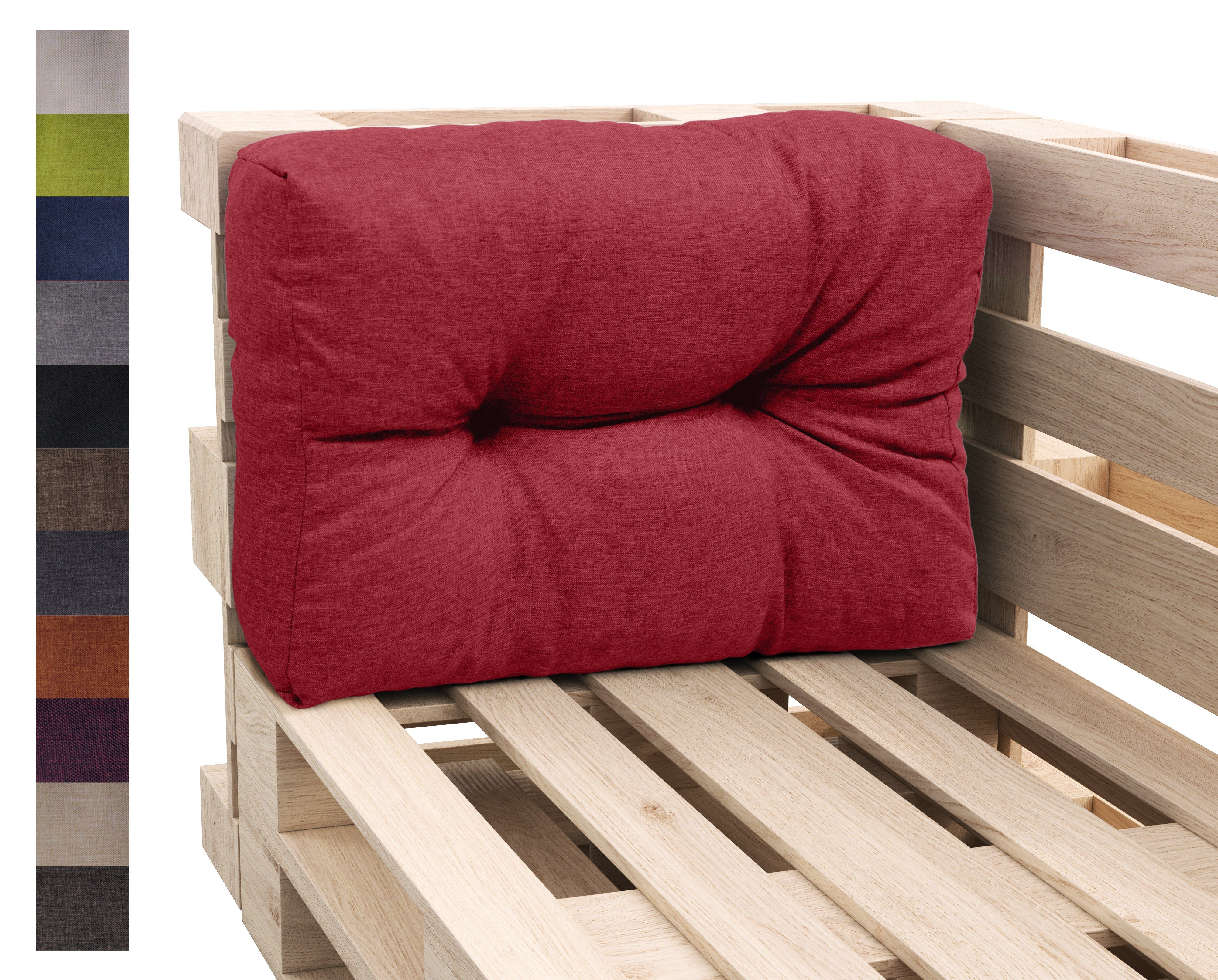 sunnypillow Rückenkissen Palettenkissen gesteppt Seitenkissen 60 x 40 x 15 cm, Rot