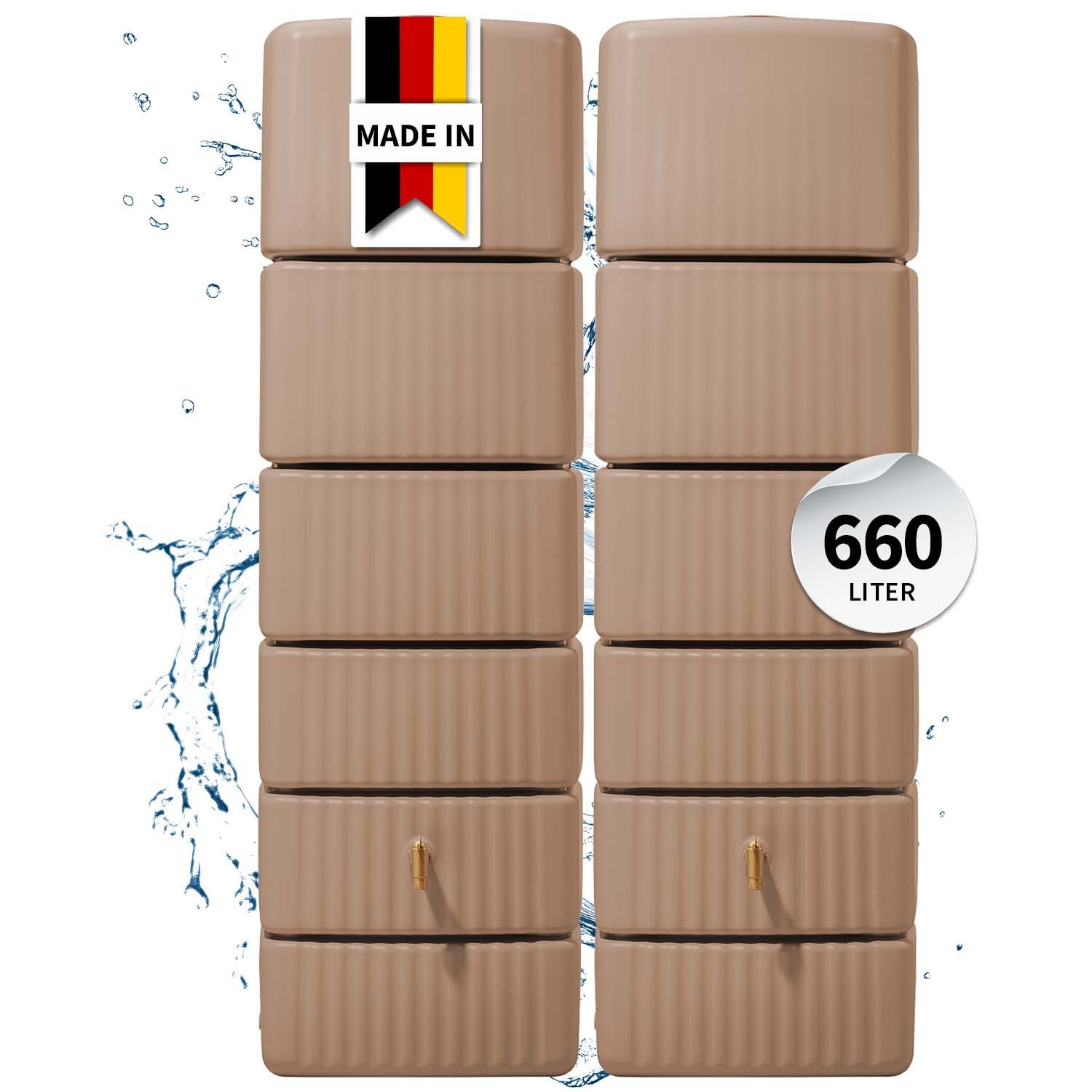 4rain Regentonne SLIM Wandtank SET 660 L, taupe, 2x Slim 330 L, inkl. Verbinder