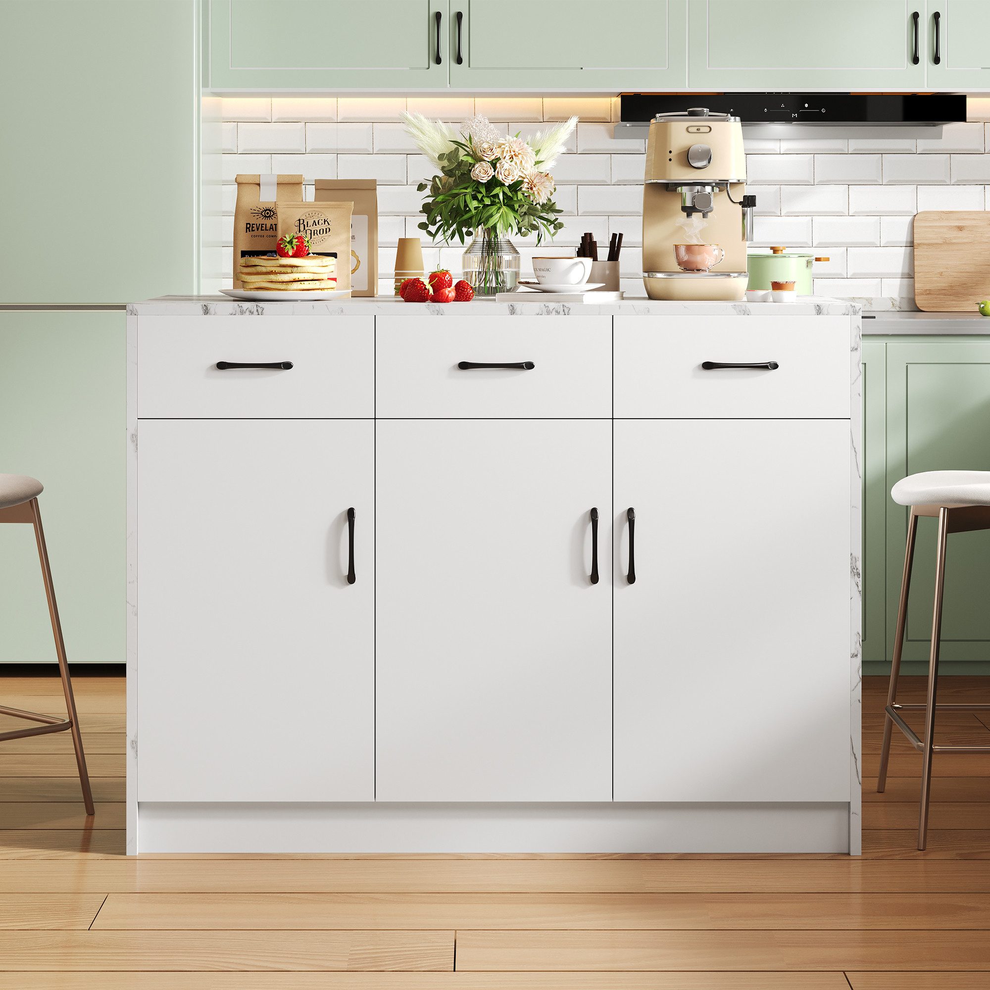 Merax Kücheninsel Marmoroptik Küchenschrank, (120 x 60 x 90,5 cm), Buffetsc günstig online kaufen