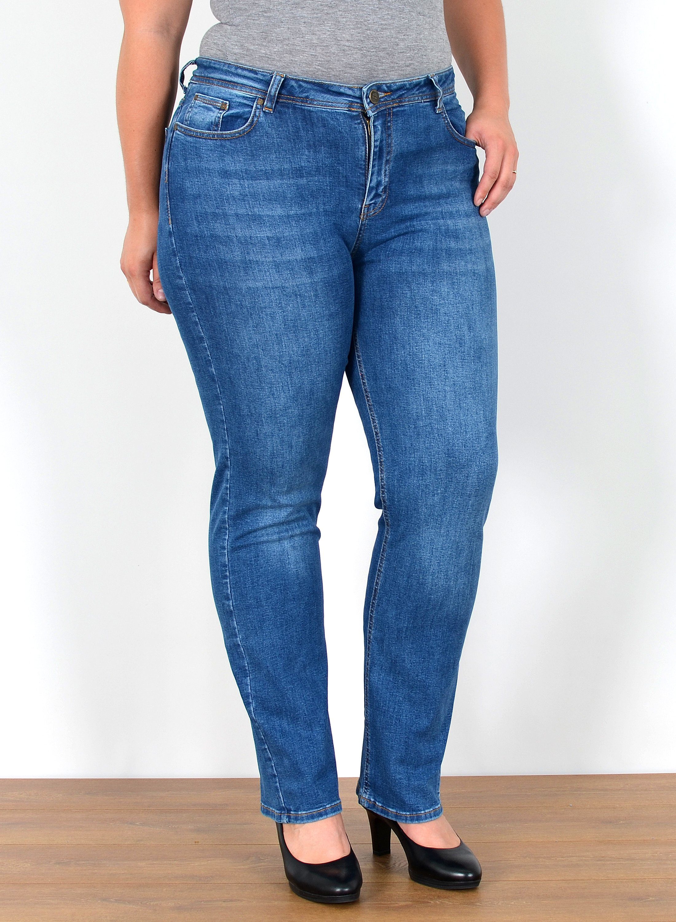 ESRA Straight-Jeans Straight Fit Jeans High Waist Damen Hose Gerade Schnitt günstig online kaufen
