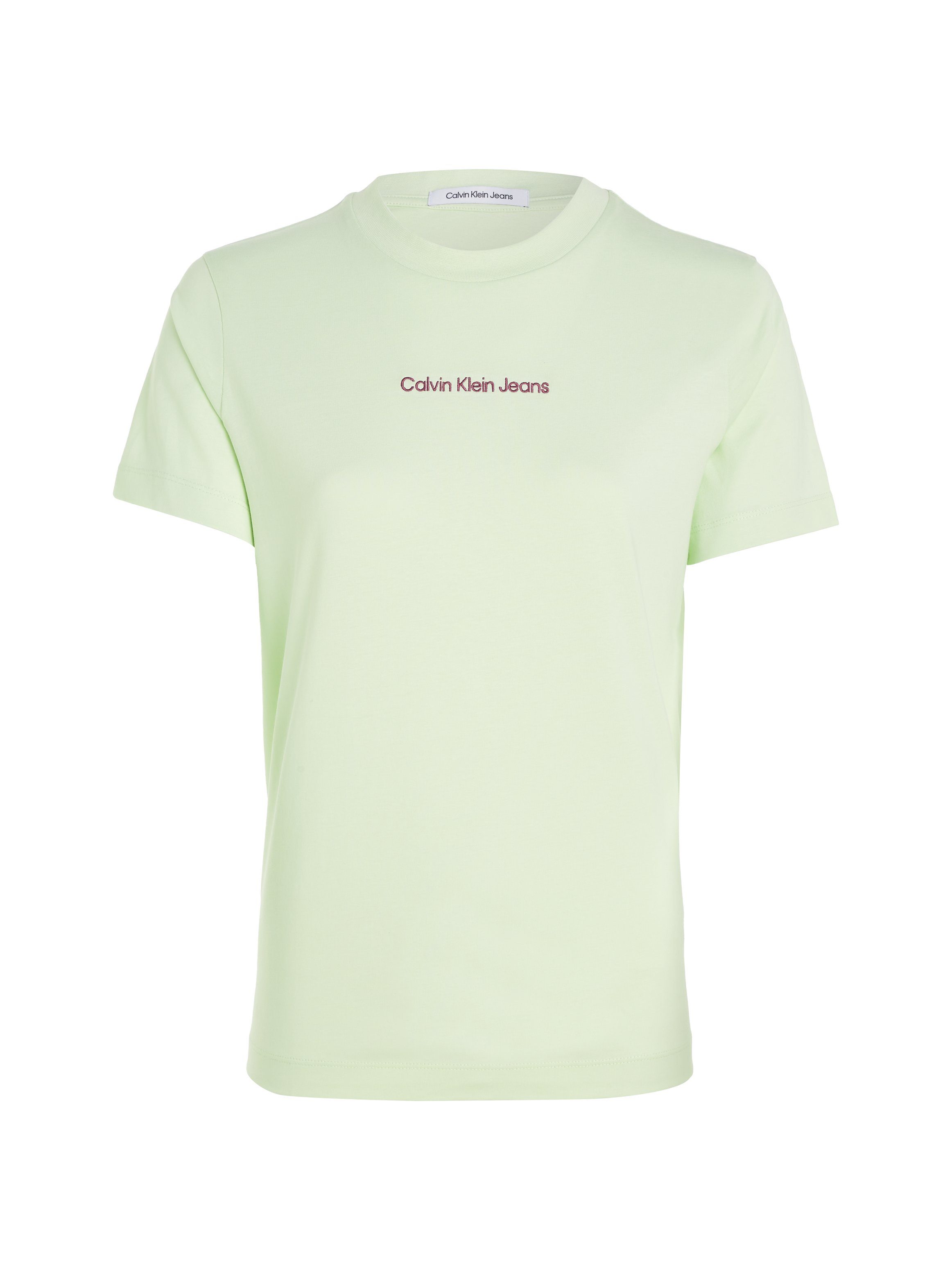 Klein T-Shirt STRAIGHT Markenlabel TEE Canary INSTITUTIONAL Amaranth Calvin mit Green Jeans /