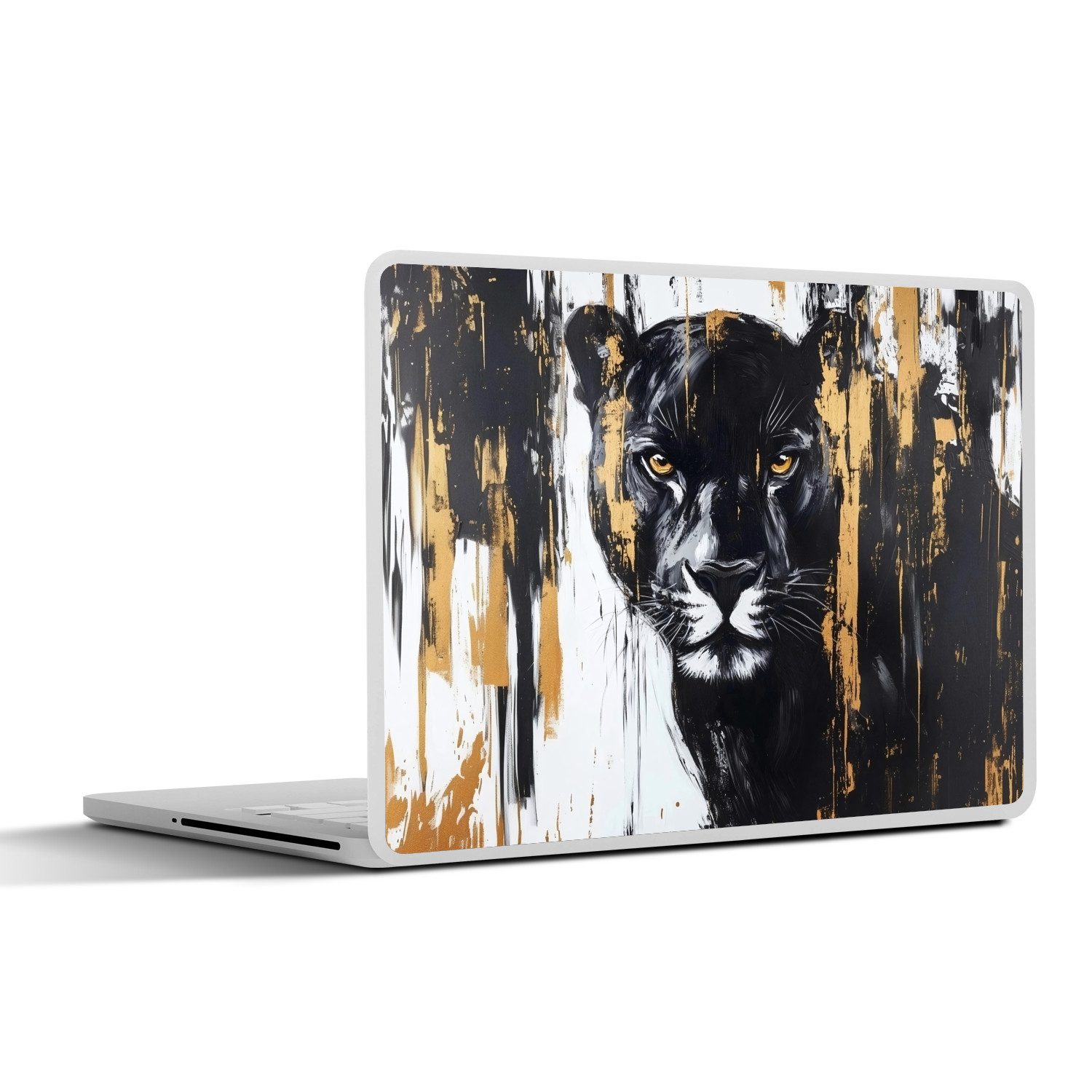MuchoWow Laptop-Aufkleber Panther - Schwarz - Abstrakt - Pinselstriche, (1tlg), Laptop Folien Cover, Наклейка, Sticker, Schutz vor Kratzern, 30x21 cm