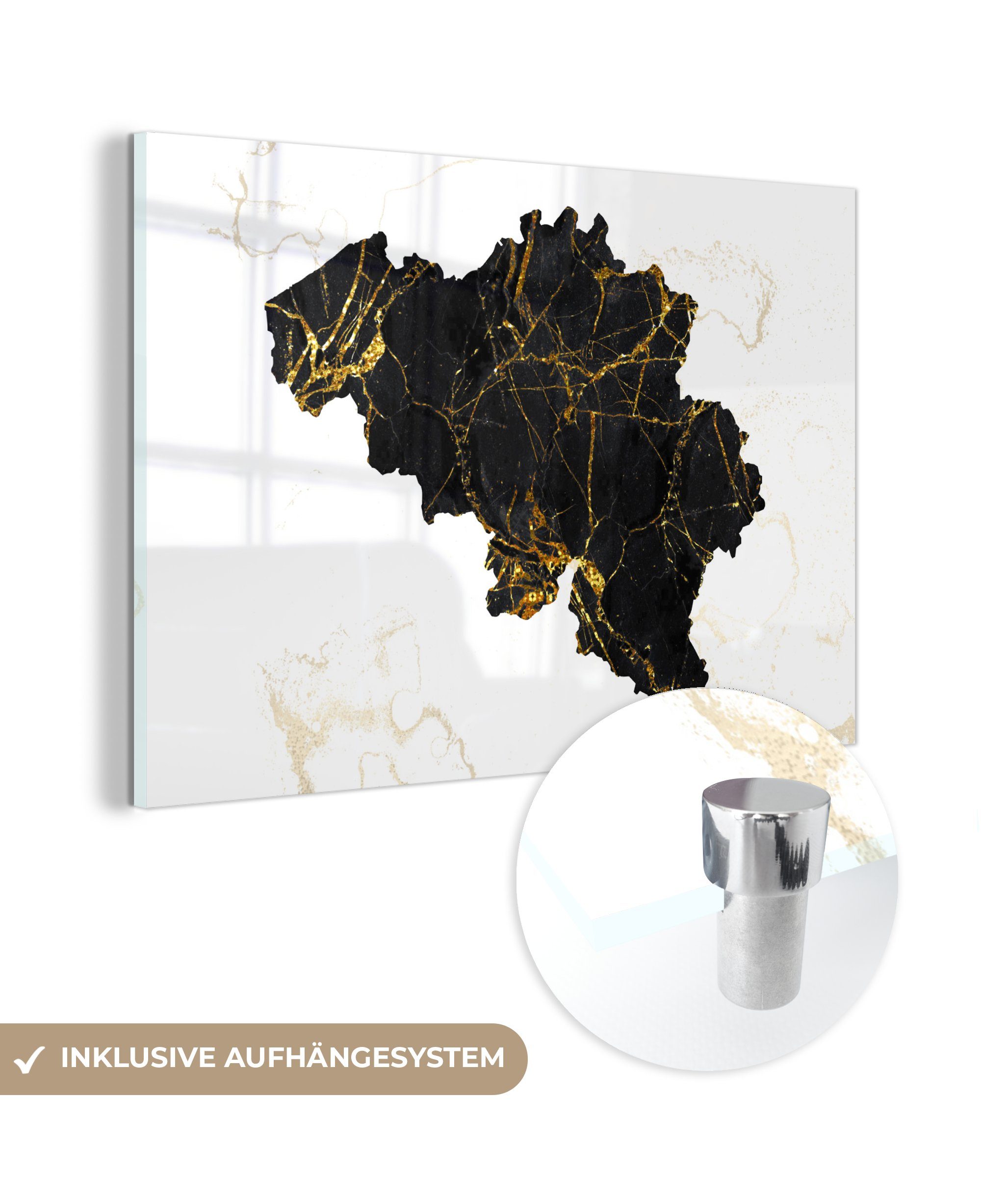 MuchoWow Acrylglasbild Karte - Belgien - Marmor, (1 St), Acrylglasbilder Wohnzimmer & Schlafzimmer