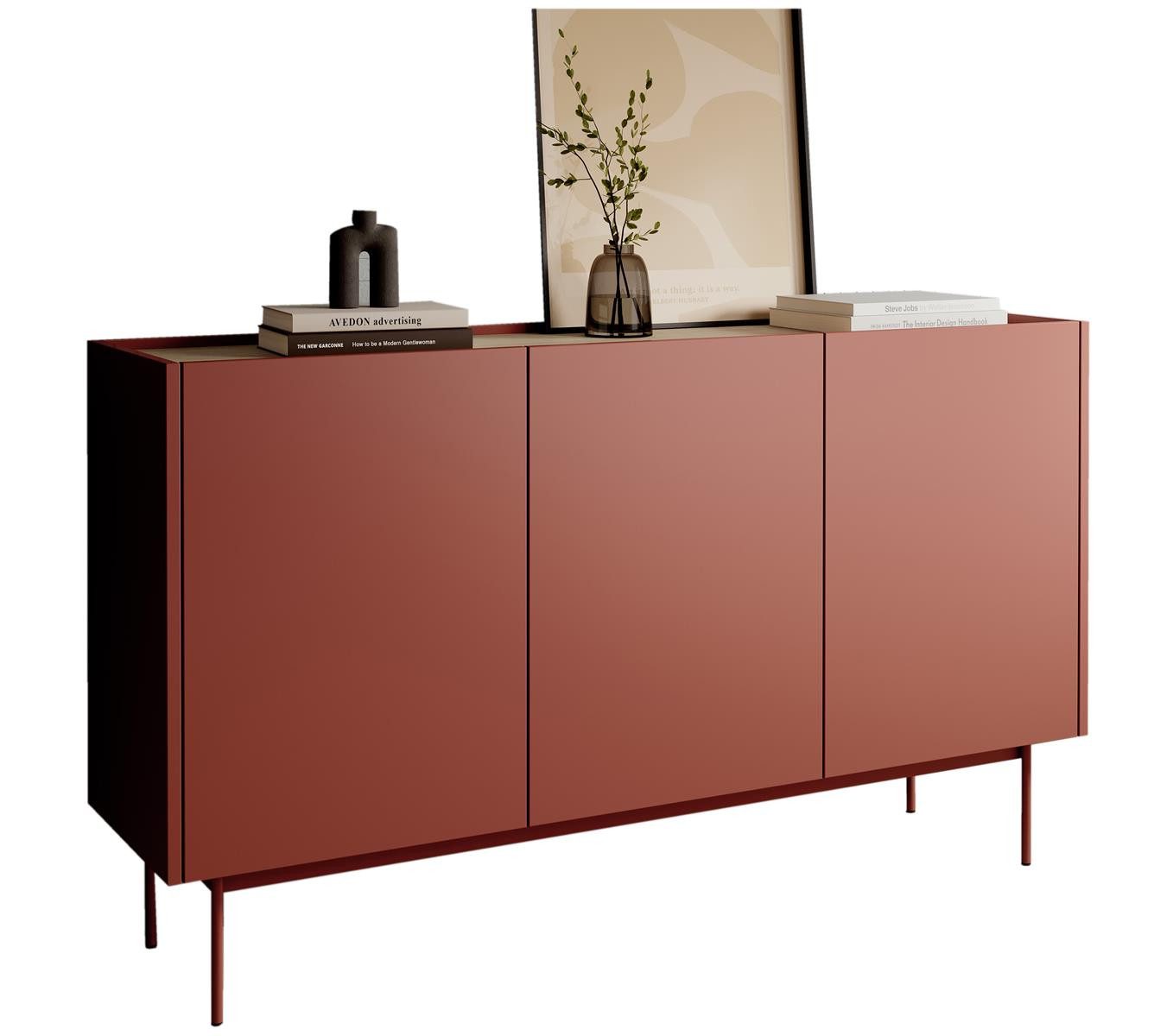 Compleo Kommode dreitürig, Tischplatte- Eiche Linea, Füße aus Metall (ZOTI), skandinavisches Design